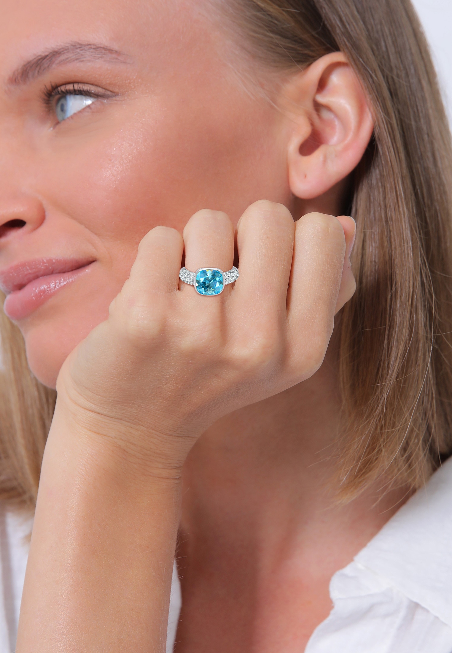 Elli Premium Verlobungsring »Ring Glas Kristalle Hellblau 925 Sterling Silber«