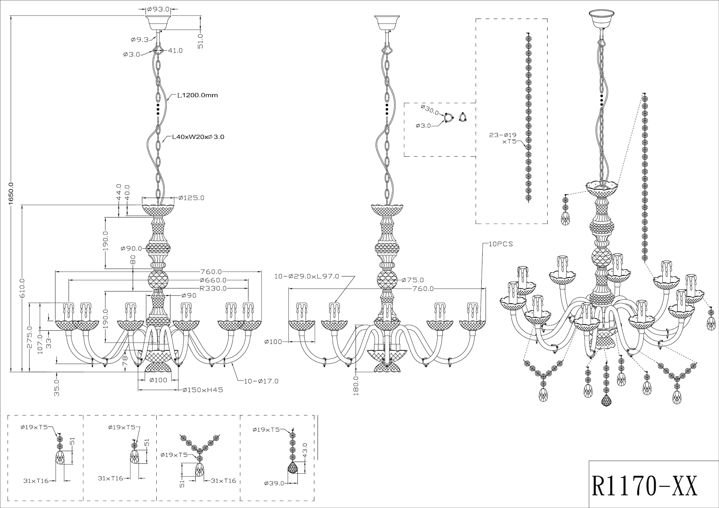 REALITY Leuchten Kronleuchter »Lüster« E14 Hängeleuchte, Pendellampe, Pendelleuchte, Leuchtmittel tauschbar