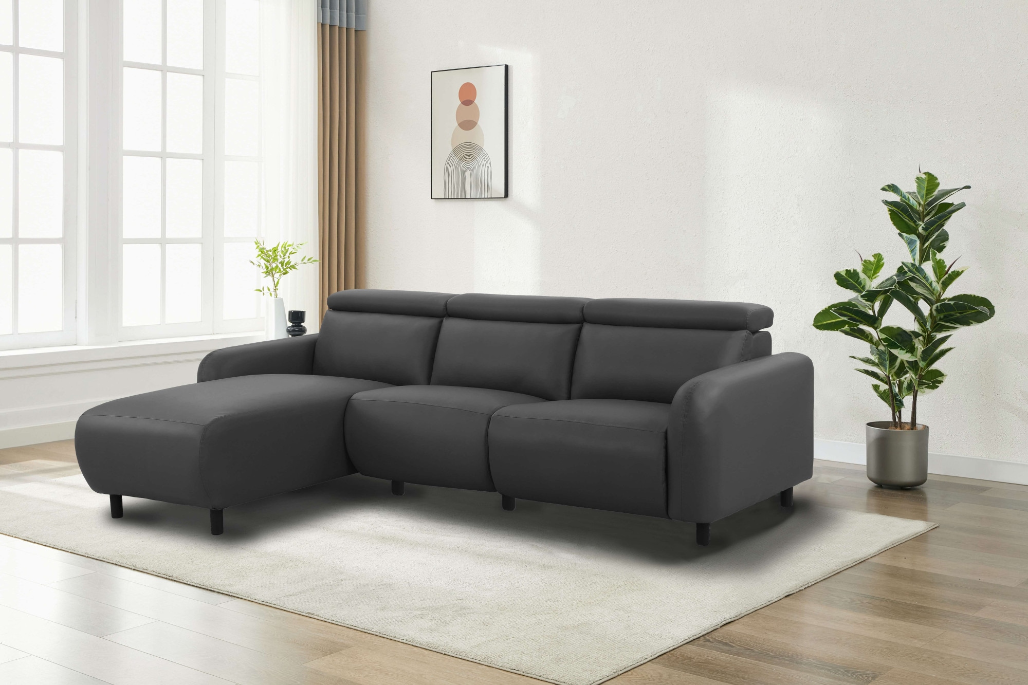 Home affaire Ecksofa »SKAANE Kunstleder, L-Form, 274 cm, manuelle u. elektrische Funktion,«, rundes Design, Kopfteilverstellung, Federkernpolsterung