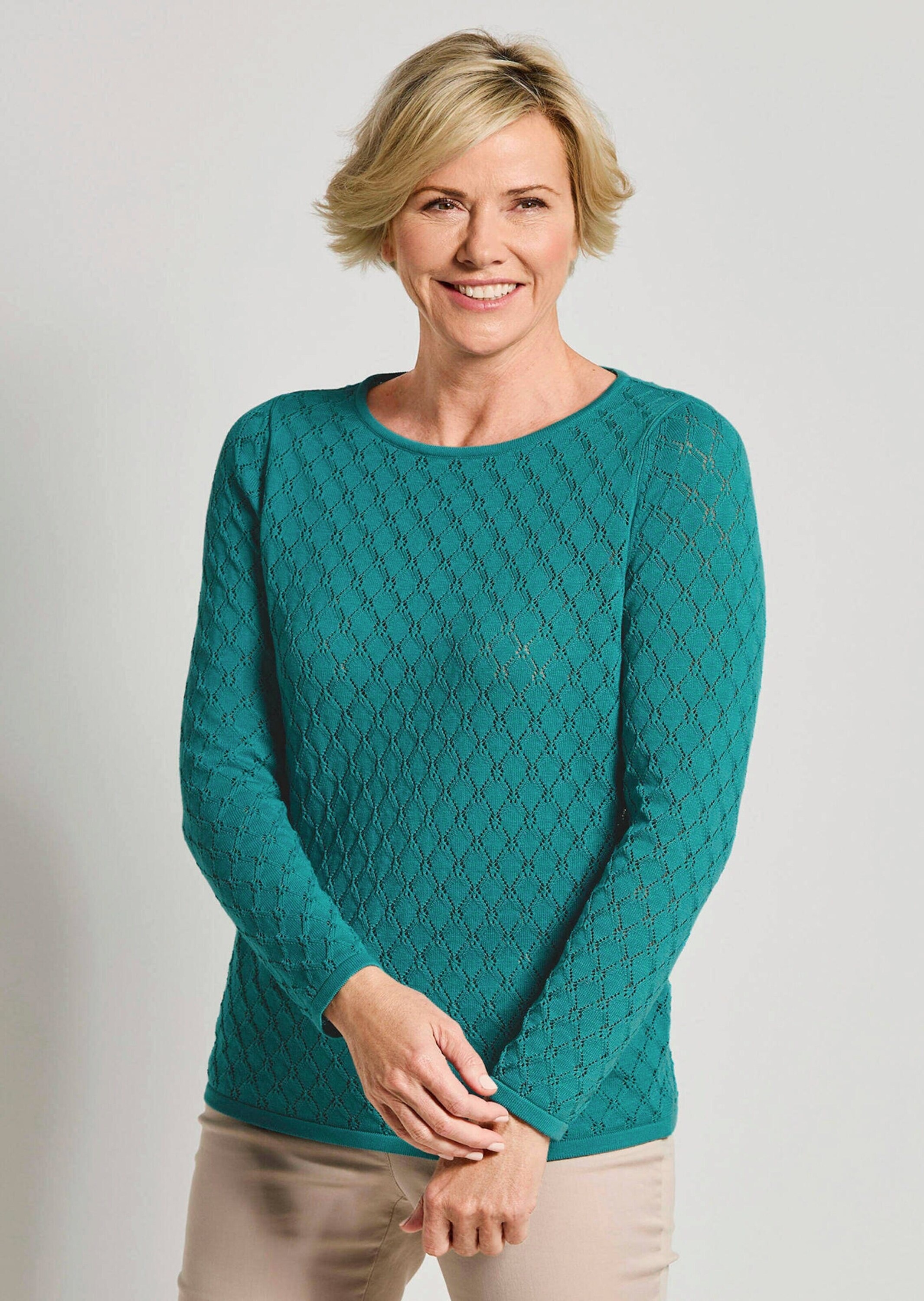 GOLDNER Rundhalspullover »Strickpullover mit Wabenstruktur« hochwertiger Ajorstrick