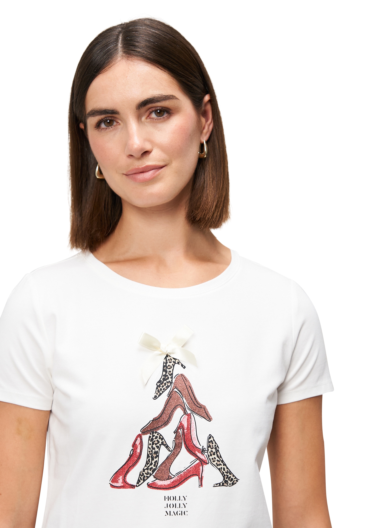 Zero Kurzarmshirt »Shirt mit Aufdruck und Schleife«