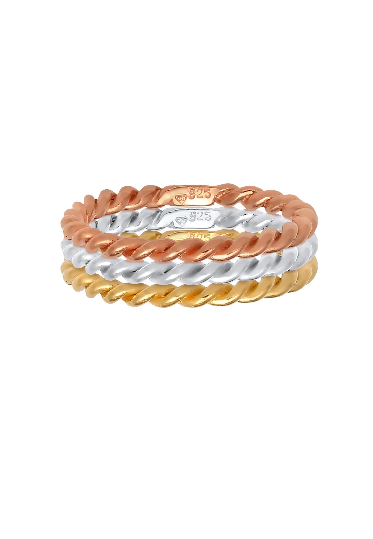 Elli Ring-Set »Ring Tricolor Set Gedreht 925er Silber vergoldet«