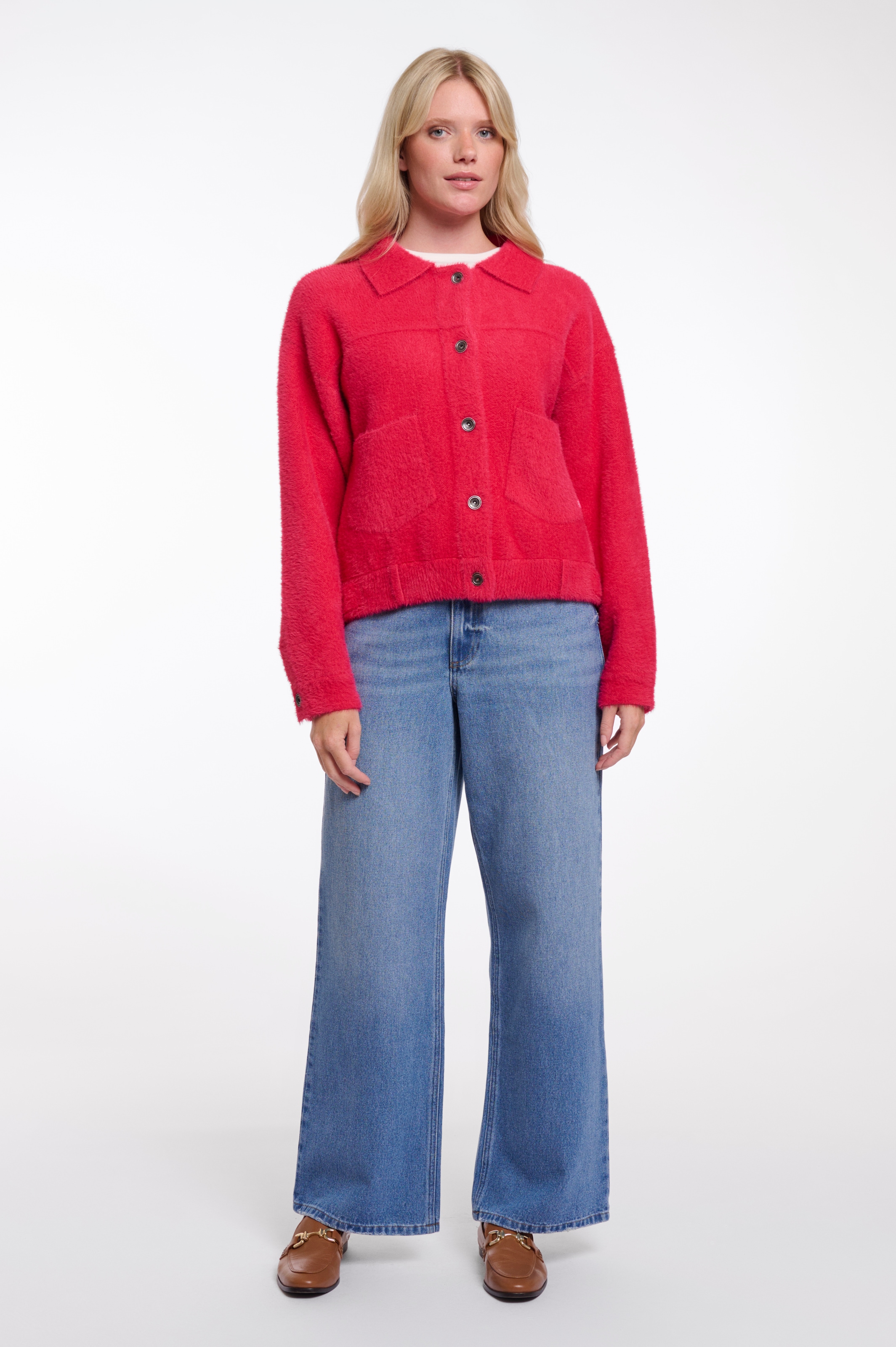 Rino & Pelle Cardigan »BUBBLY« mit flauschiger Optik, Langarm, Rundhals, ohne Kapuze, aus Materialmix
