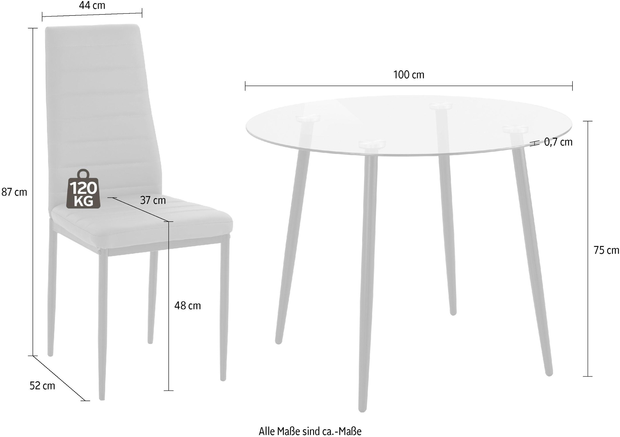 my home Essgruppe »Danny + Sandy«, (Set, 5 tlg.), runder Glastisch, Ø 100 cm  und 4 Esszimmerstühlen, Bezug Kunstleder bestellen bei OTTO