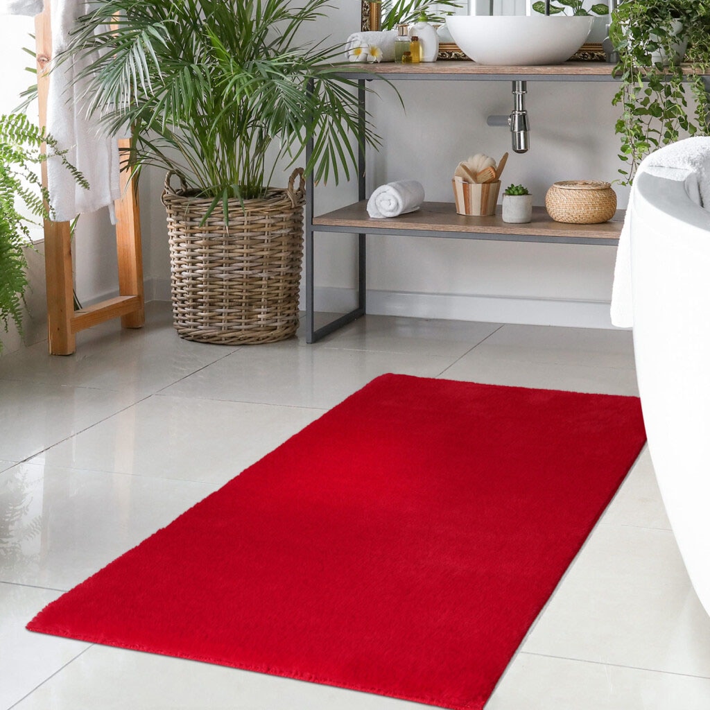Carpet City Badematte »Topia Mats, Badteppich uni«, rutschhemmend beschichtet, strapazierfähig, Hochflor, Kaninchen Haptik, Polyester, Badezimmerteppich, waschbar