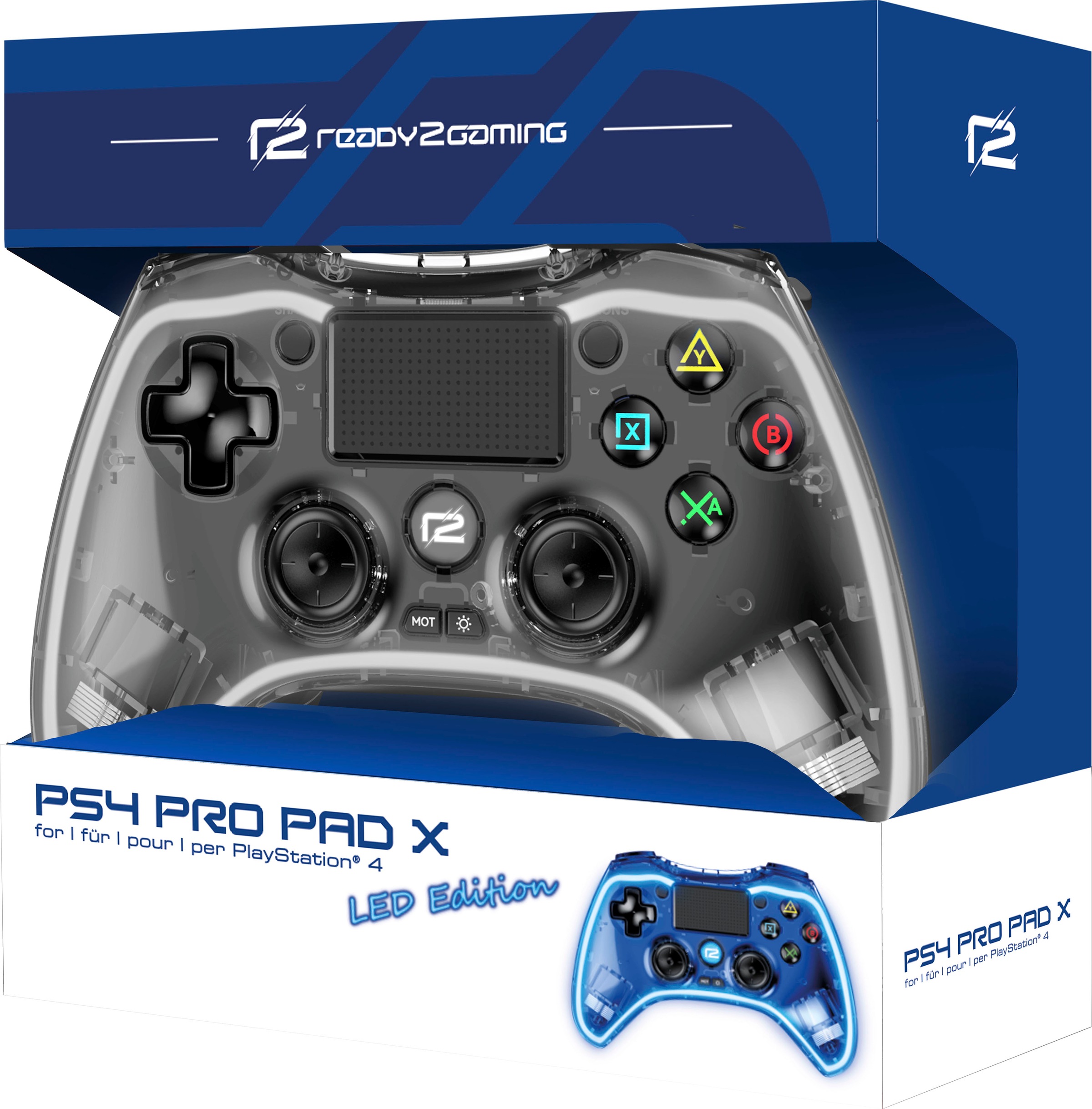 Ready2gaming Controller »PS4 Pro Pad X Led Edition transparent mit blauer LED Beleuchtung«