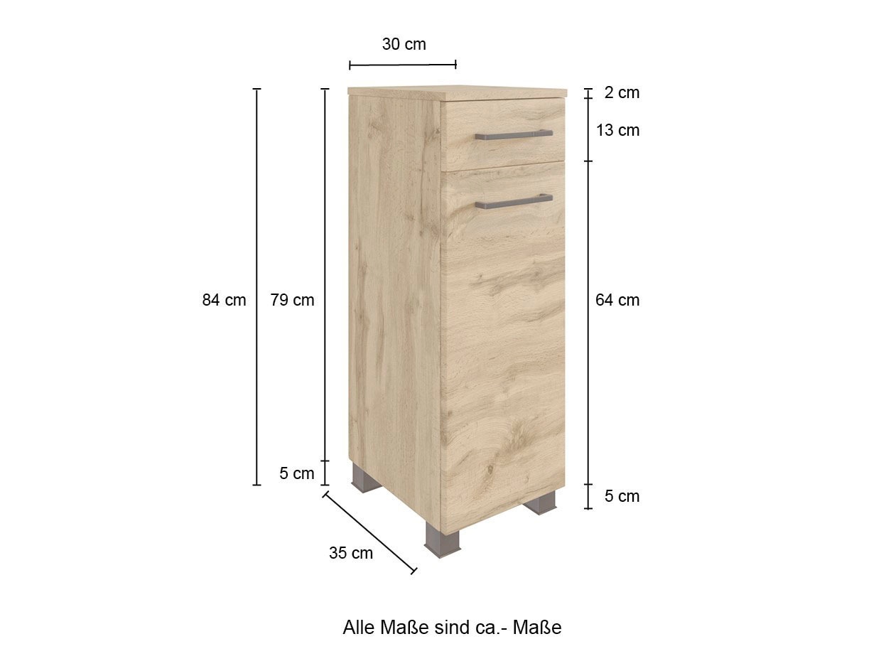 welltime Badmöbel-Set »Chicago«, (5 St., Spiegelschrank, Waschtisch, Hängeschrank, Unterschrank, Seitenschrank)