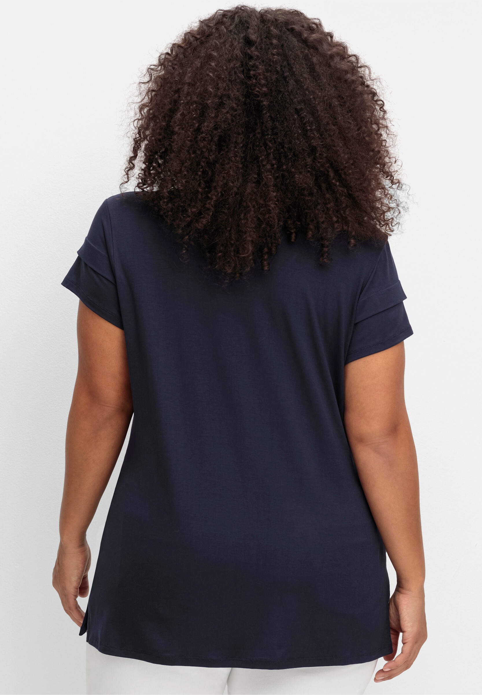 sheego by Joe Browns T-Shirt »Shirt Kurzarmshirt mit goldfarbenem Zipper«