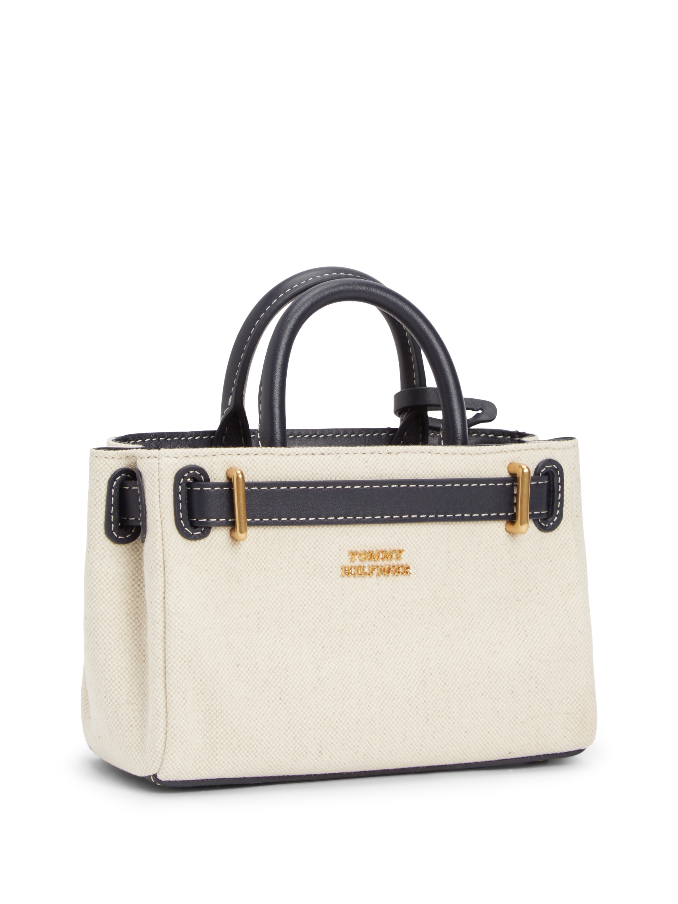 Tommy Hilfiger Tragetasche »AMERICAN ICON MICRO TOTE CANVAS« Damen Handtasche, Minibag, Umhängetasche mit Schloss-Schmuckelement