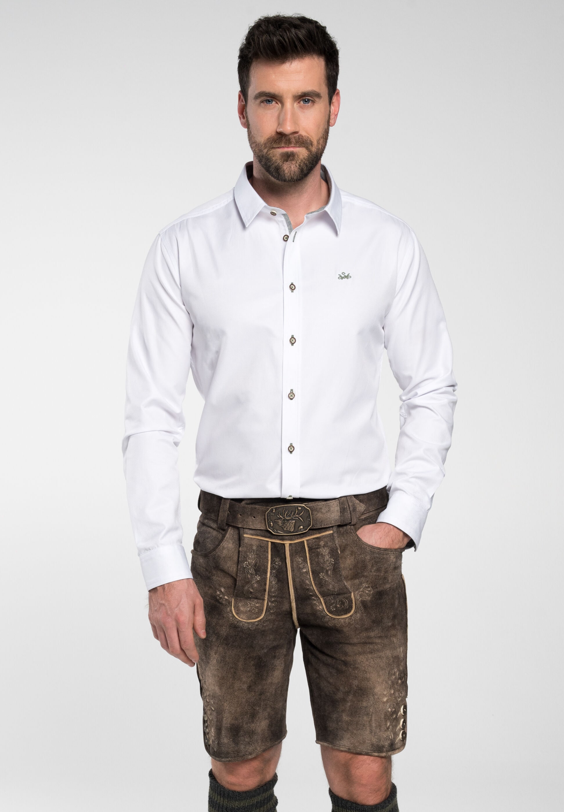 Spieth & Wensky Lederhose »Freud«  Lederhose mit Gürtelschließe, Hirschkopfmotiv