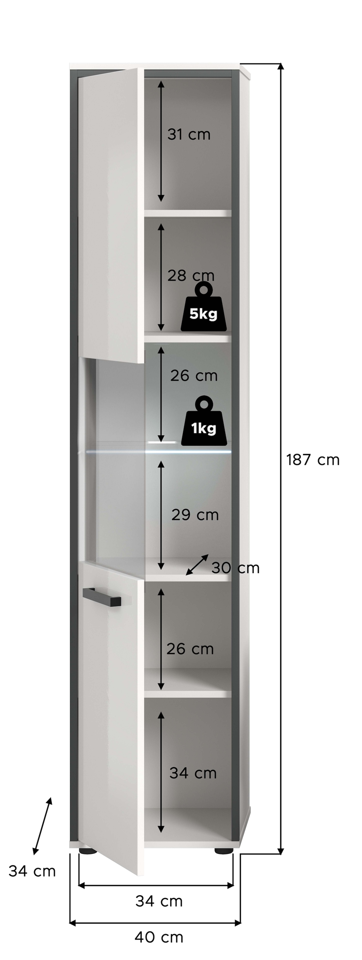 welltime Hochschrank »KAJO, hochglanz Front, inkl. Beleuchtung, Glastür, 6 Fächer« 2 Stk. tlg. Badschrank, Hochschrank, Bad, Badezimmer