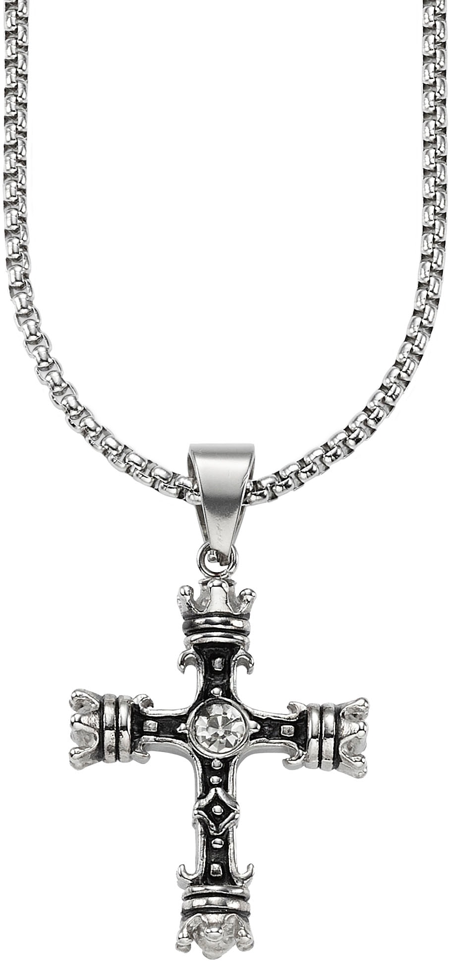 Bruno Banani Kette mit Anhänger »Schmuck« mit Glasstein in schwarz-weiß, Größe Länge: 55 Breite: 2,8 mm
