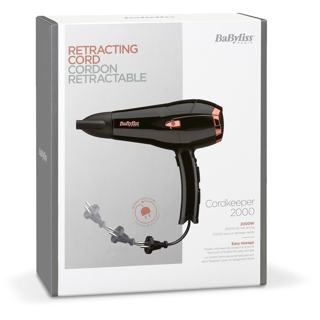 BaByliss Ionic-Haartrockner »D373E Cordkeeper«, 2000 W, 2 Aufsätze