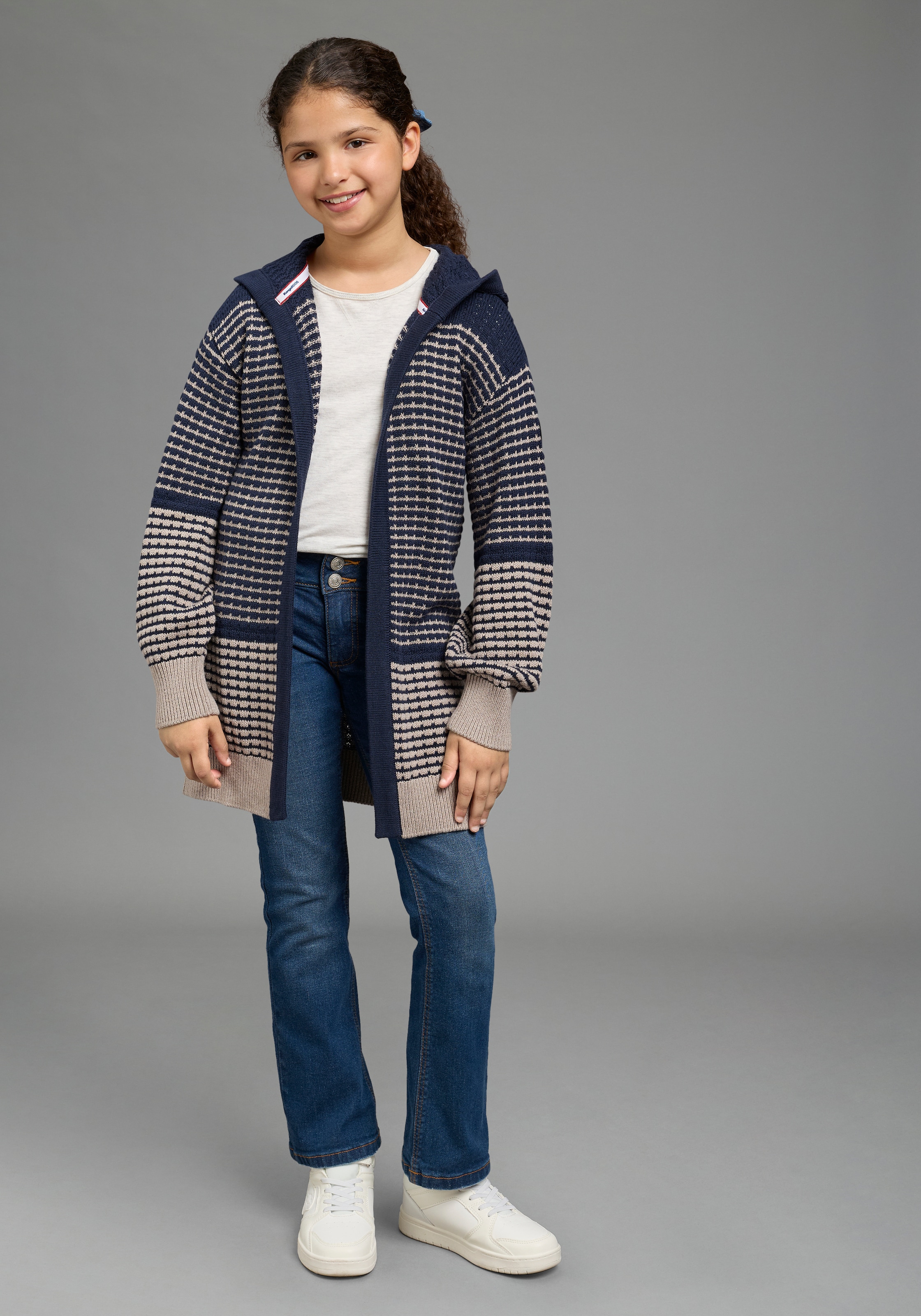 KangaROOS Strickjacke »Long-Strickjacke mit modischen Ringelmuster von KangaROOS« Lange Strickjacke, lässig geschnitten, Grobstrick-Qualität