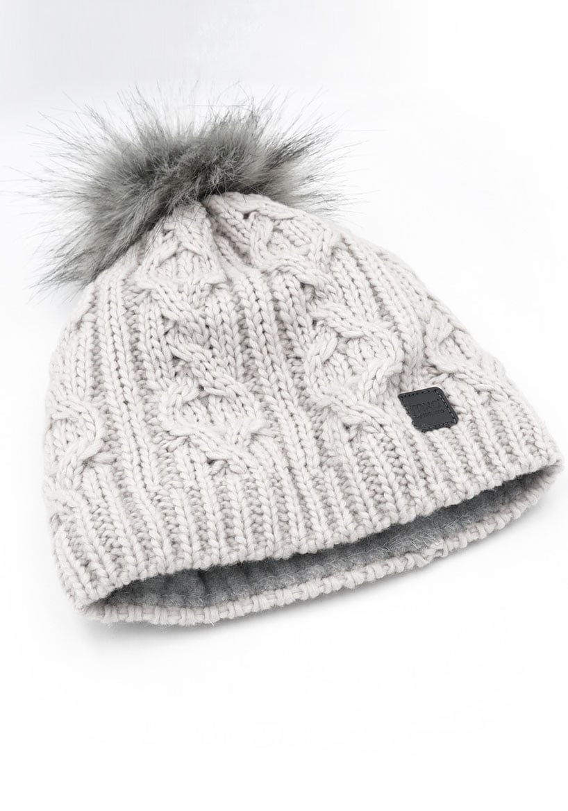 MAXIMO Strickmütze mit Zopfstrickmuster und FakeFur Bommel