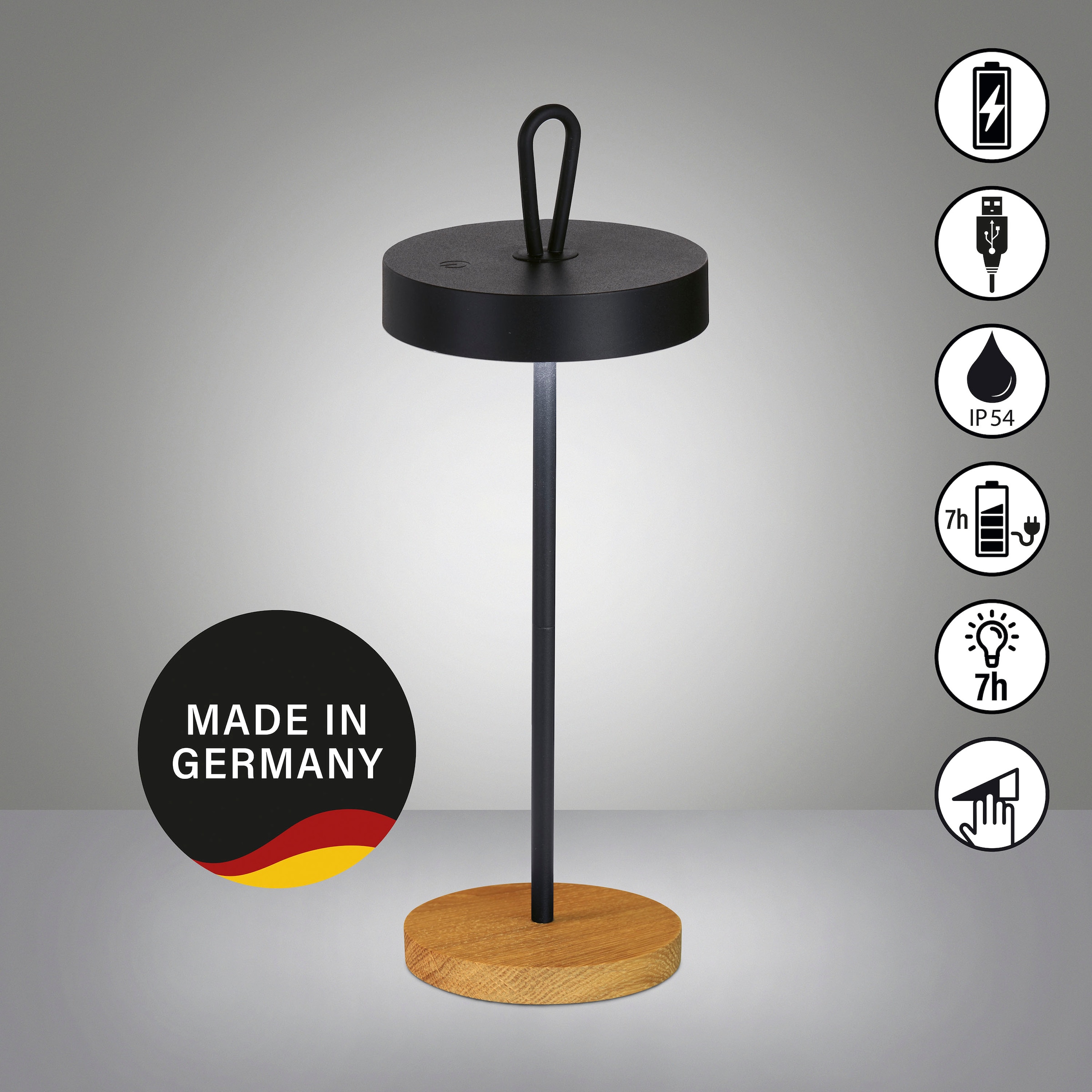 FISCHER & HONSEL LED Tischleuchte »SHINE-WOOD«, 1 flammig, Leuchtmittel LED-Modul | LED wechselbar, Made in Germany, langlebige LED