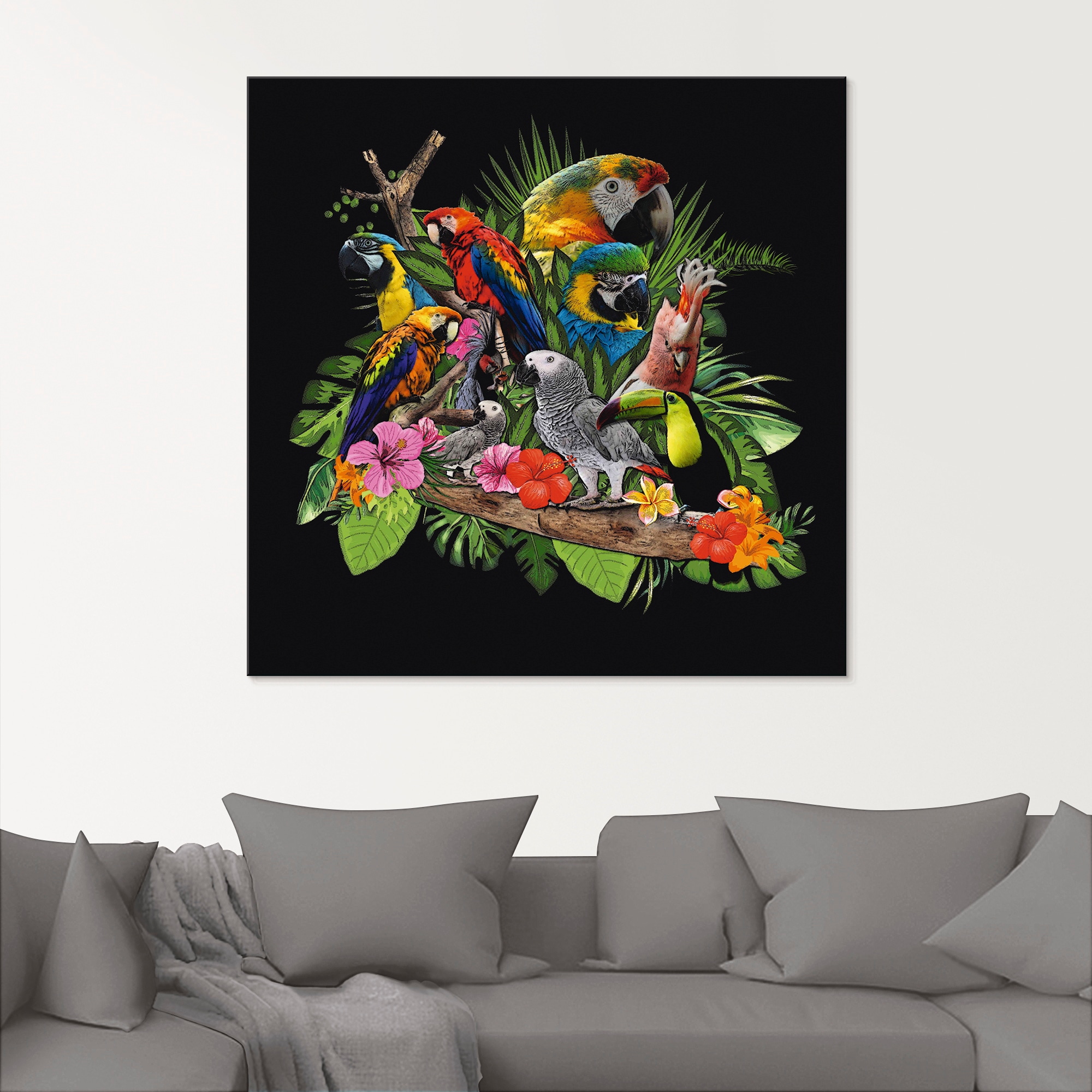 Artland Glasbild »Papageien Graupapagei Kakadu Dschungel«, Vögel, (1 St.), in verschiedenen Größen