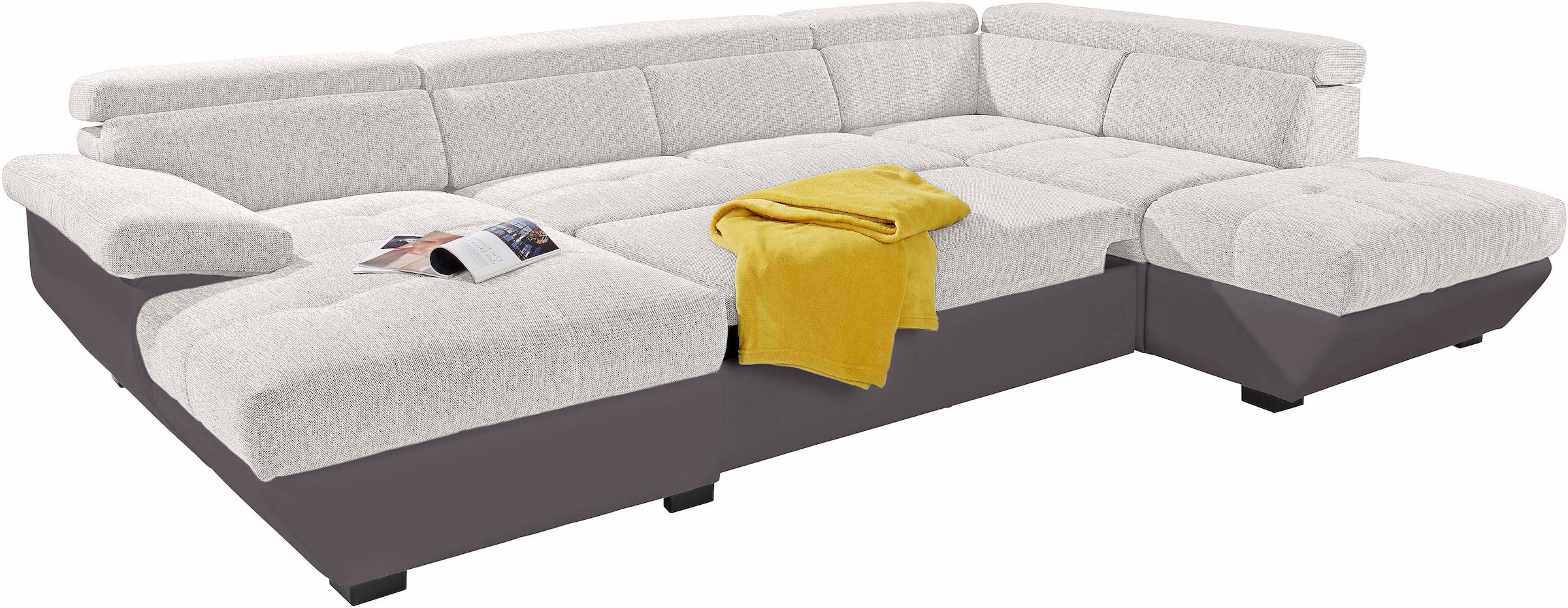 COTTA Polstergarnitur »Speedway U-Form«, (Set), Set bestehend aus: Wohnlandschaft mit Kopfteilverstellung & Hocker
