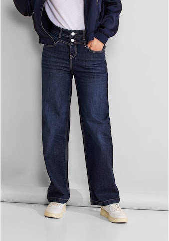 High-waist-Jeans, mit Doppel-Knopfverschluss