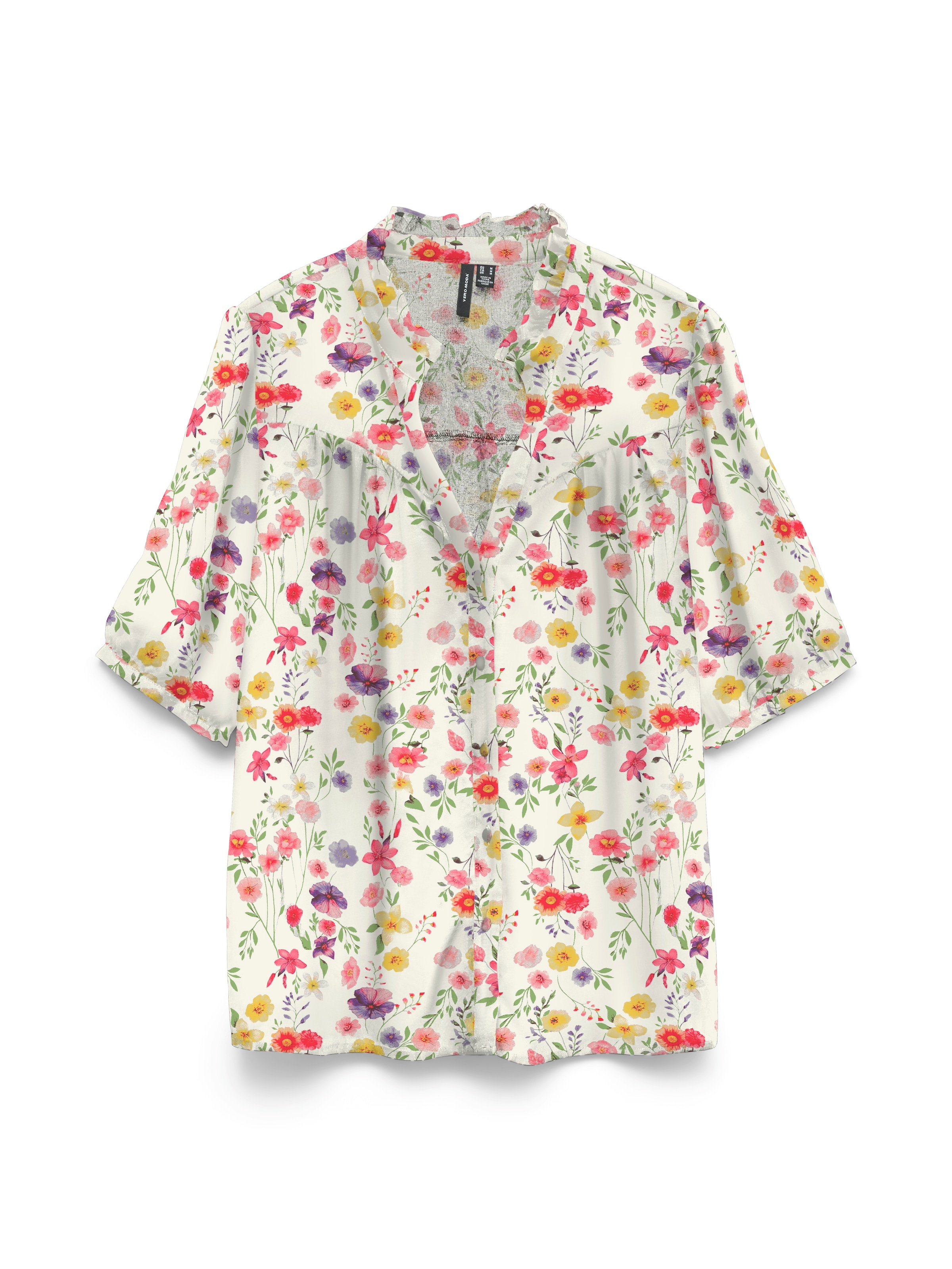 Vero Moda Kurzarmbluse »VMEASY JOY 2/4 V-NECK FRILL TOP WVN« Viskose, normal geschnitten