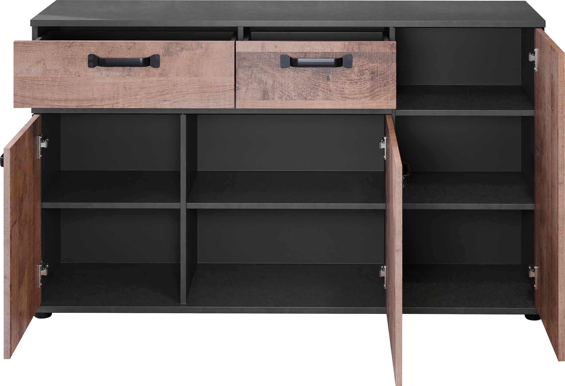 trendteam Sideboard »Stripe«, Rustikale Kommode mit 2 Schubladen und 7 Fächern - 142/41/83 cm