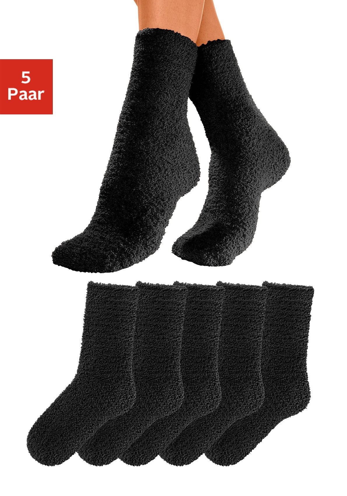 Kuschelsocken, (Packung, 5 Paar), ideal als Hausschuhersatz