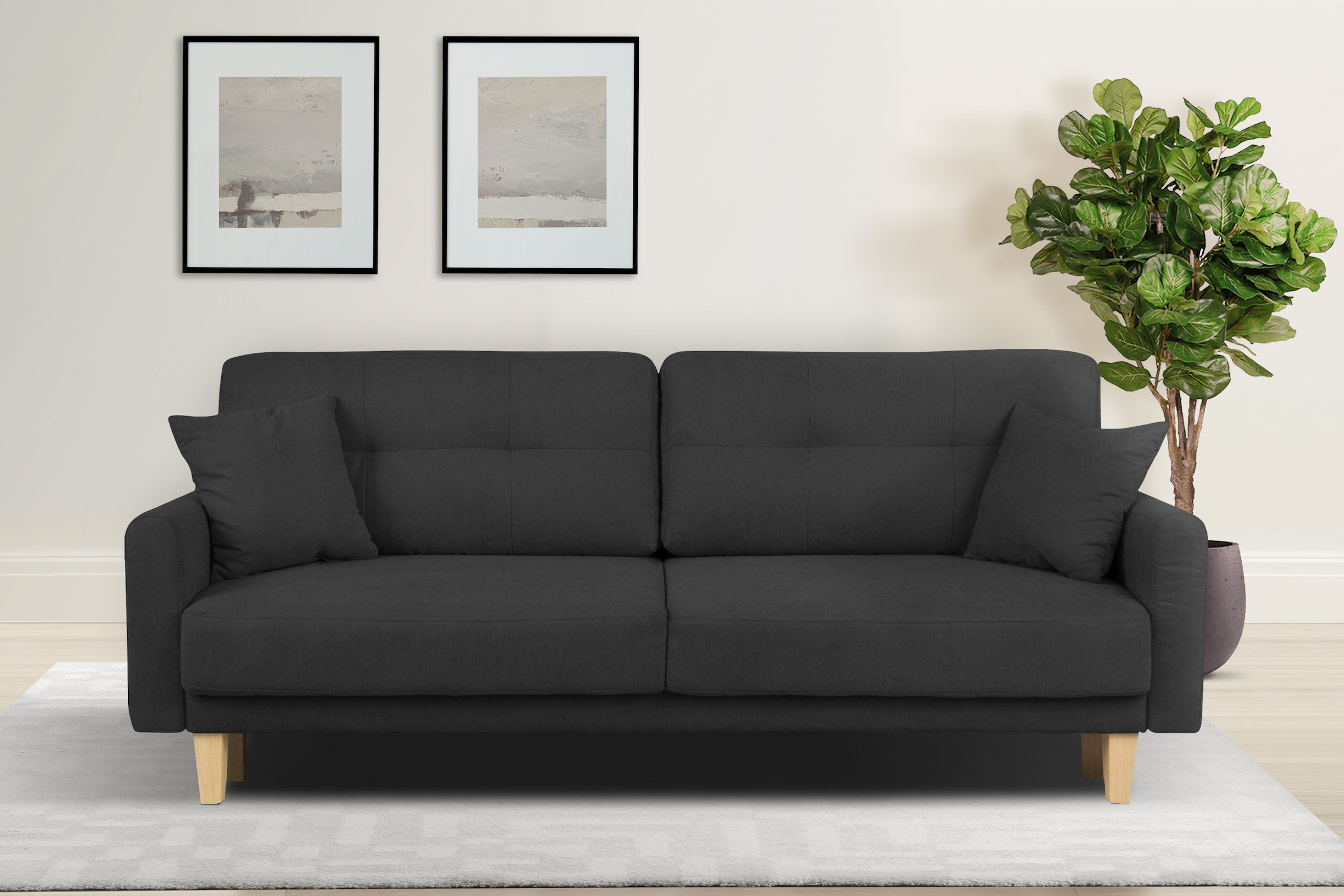 Home affaire 3-Sitzer »TRIPLO optionale Schlafsofa mit Bettkasten, Maße B/T/H: 215/100/89 cm« Wahlweise Bettfunktion - Liegefläche 145x191 cm, Rücken-, Zierkissen
