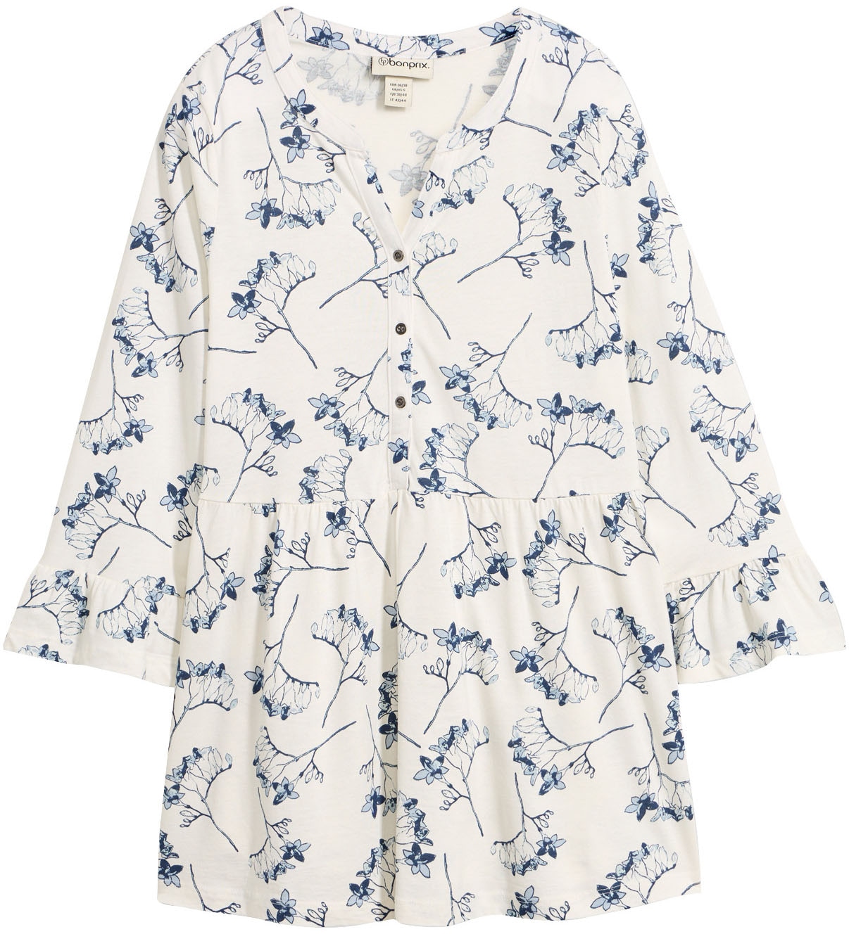 bonprix Druckbluse ausgestellte Passform, 3/4-Ärmel, für Frühling und Sommer