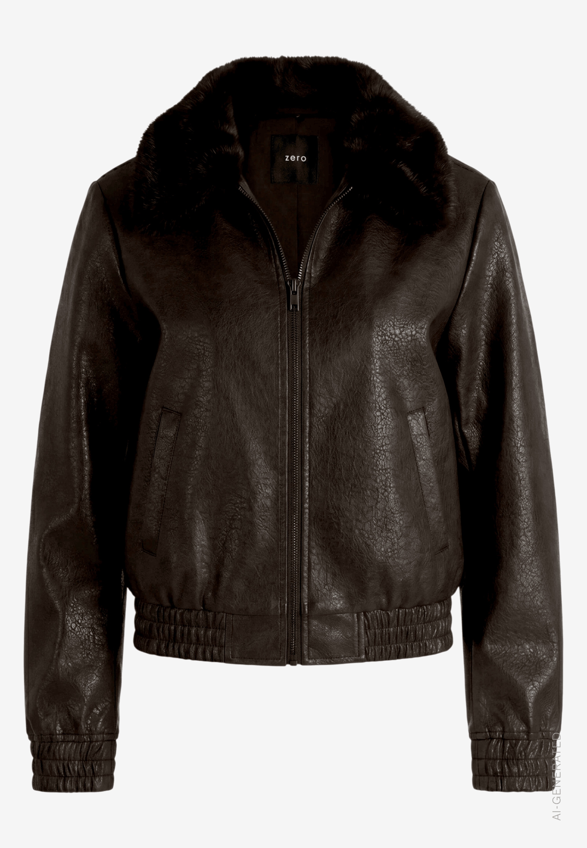 Zero Lederimitatjacke ohne Kapuze Kunstlederjacke mit Kragen in Felloptik