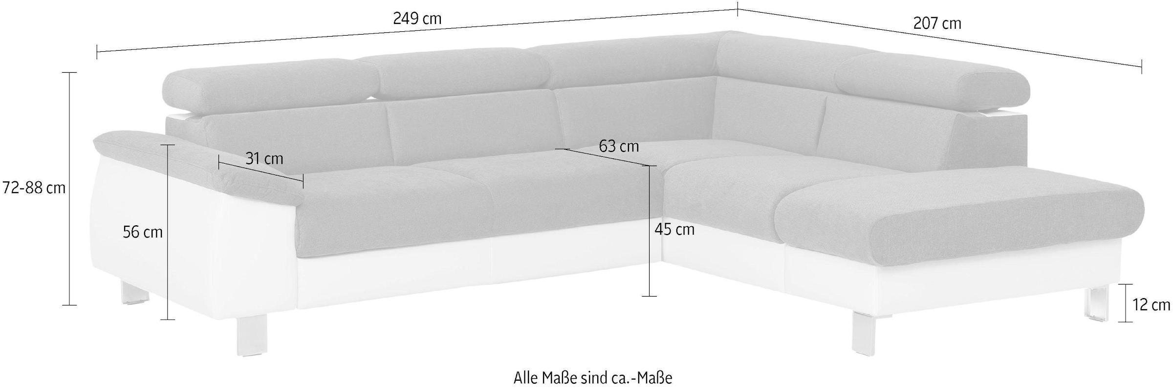 COTTA Polstergarnitur »Komaris L-Form«, (Set), Set bestehend aus: Ecksofa mit Kopfteilverstellung & Hocker