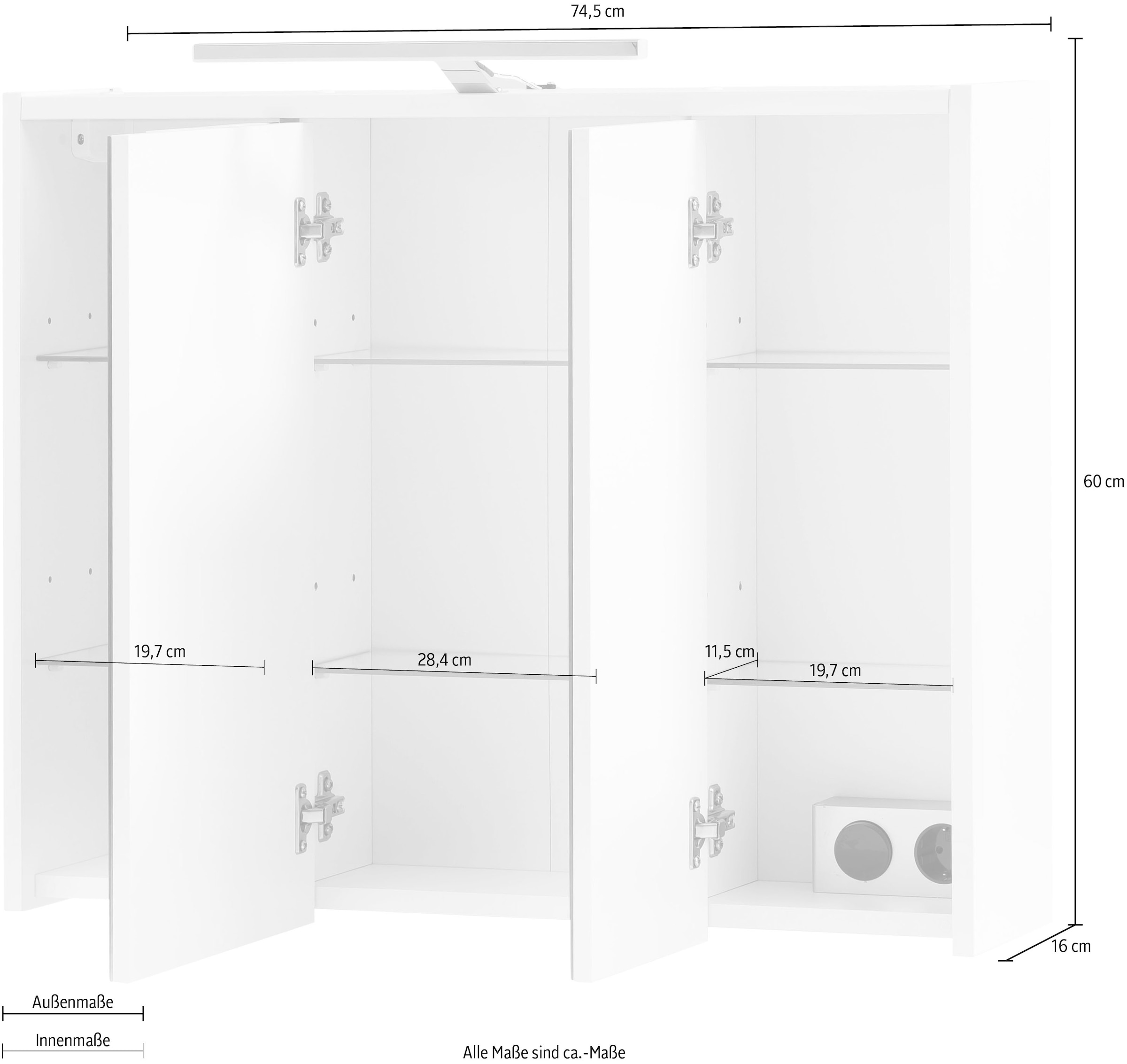 INOSIGN Spiegelschrank »List«, Breite 74,5 cm Badschrank mit viel Stauraum.