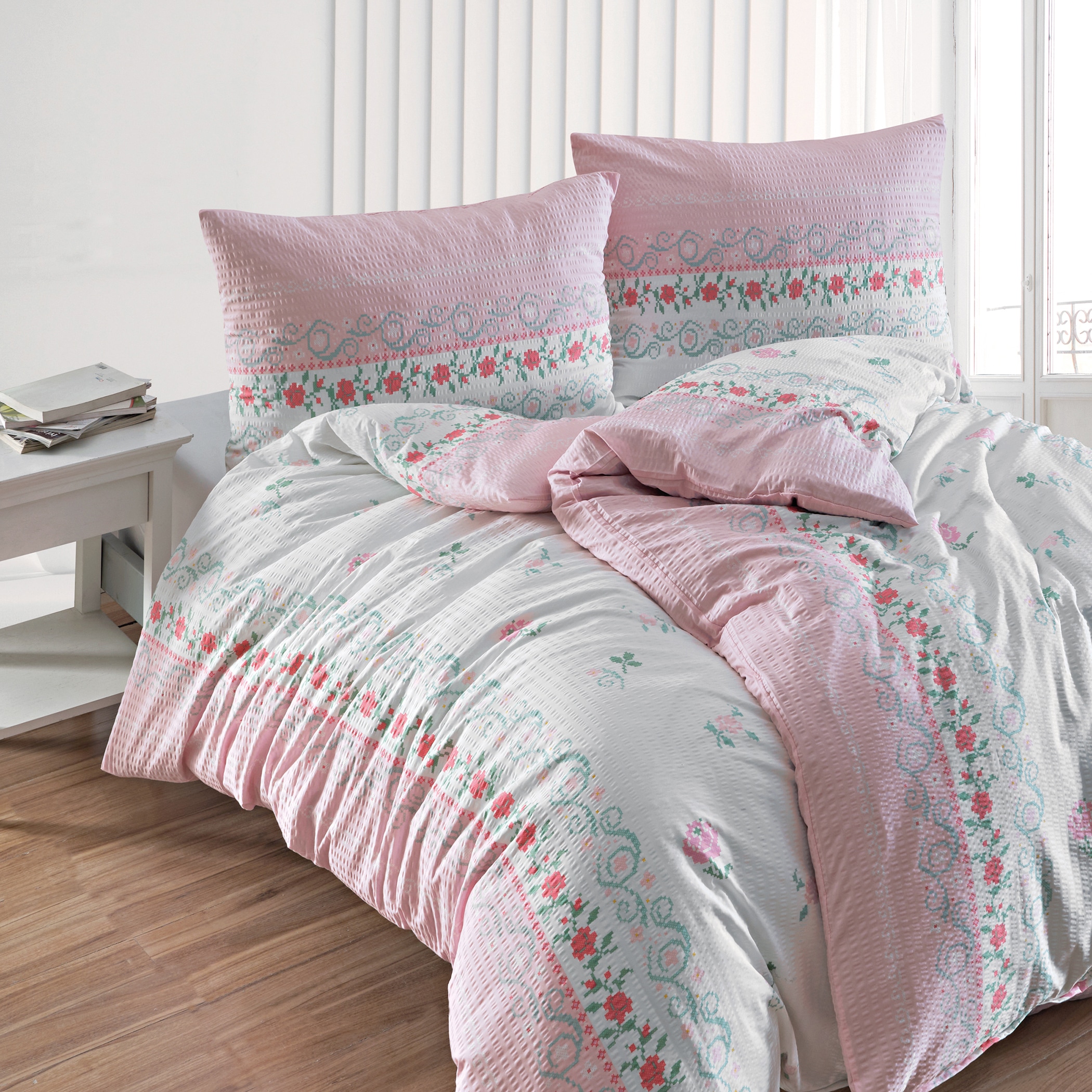 Florella Bettwäsche »»Hella rosa« Soft-Touch Seersucker,  50% Baumwolle, 50% Viskose«