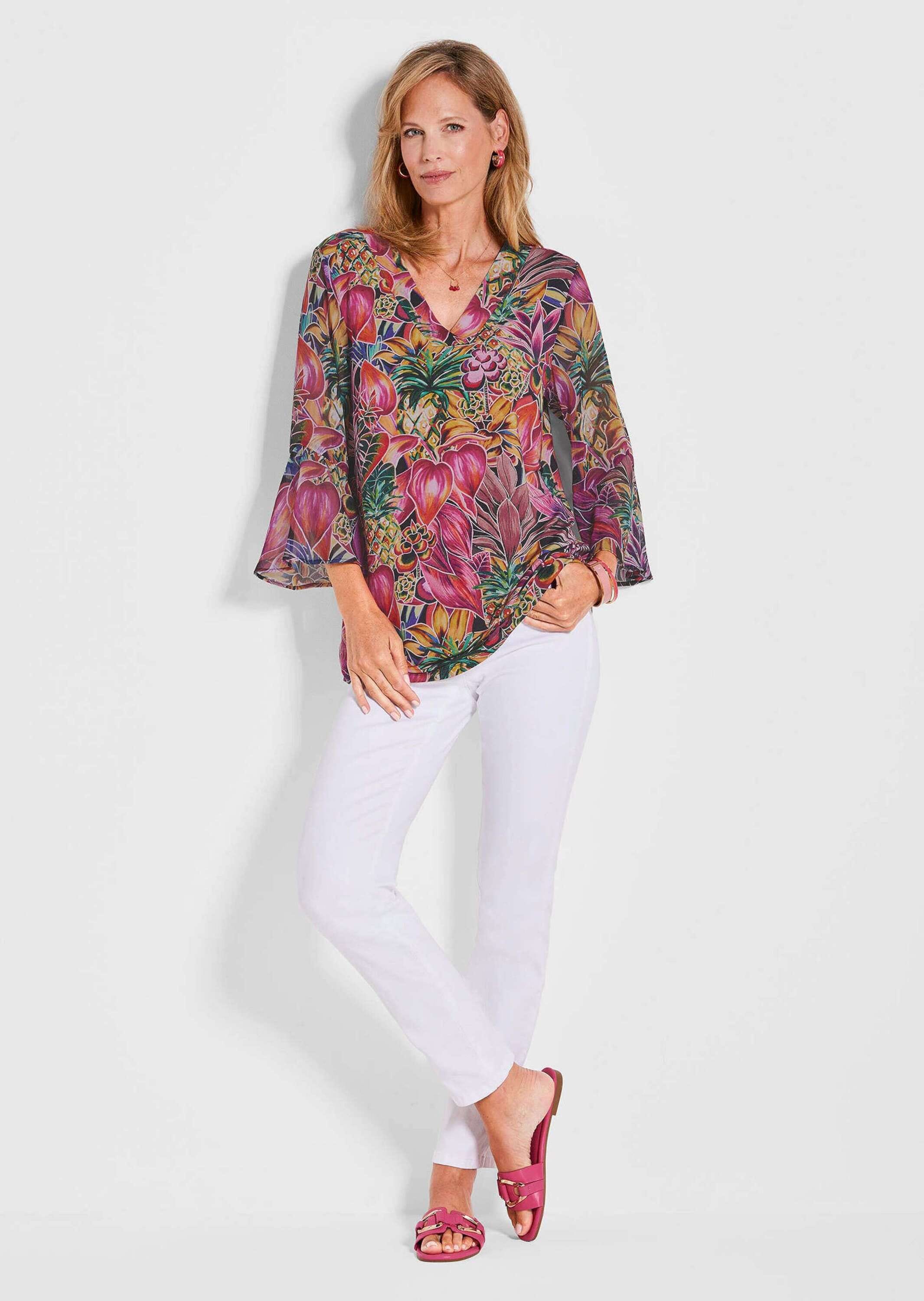 GOLDNER Schlupfbluse »Kurzgröße Bunte Tunika mit floralem Print«