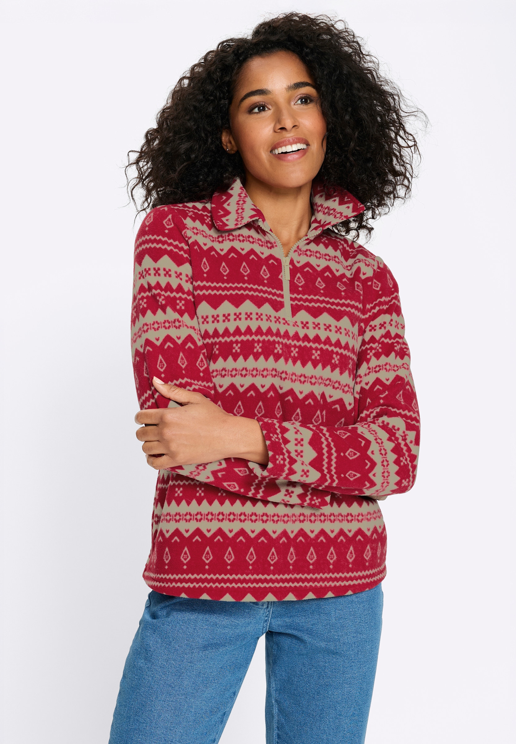 Sieh an! Fleeceshirt »Fleece-Shirt Fleeceshirt mit Streifen-Muster«
