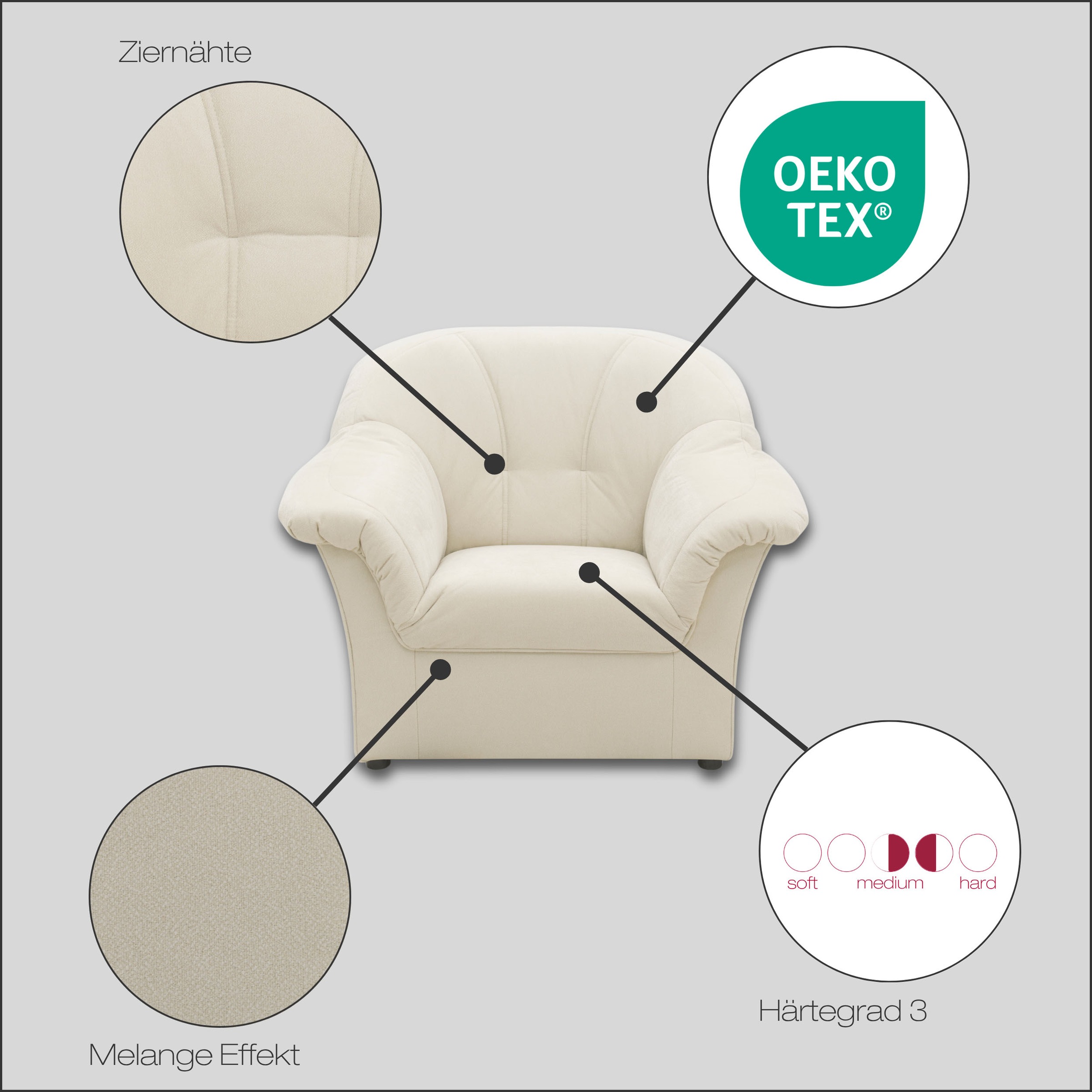 DOMO collection Sessel »Pegnitz, zeitlos, elegante Armlehnen, komfortabel«