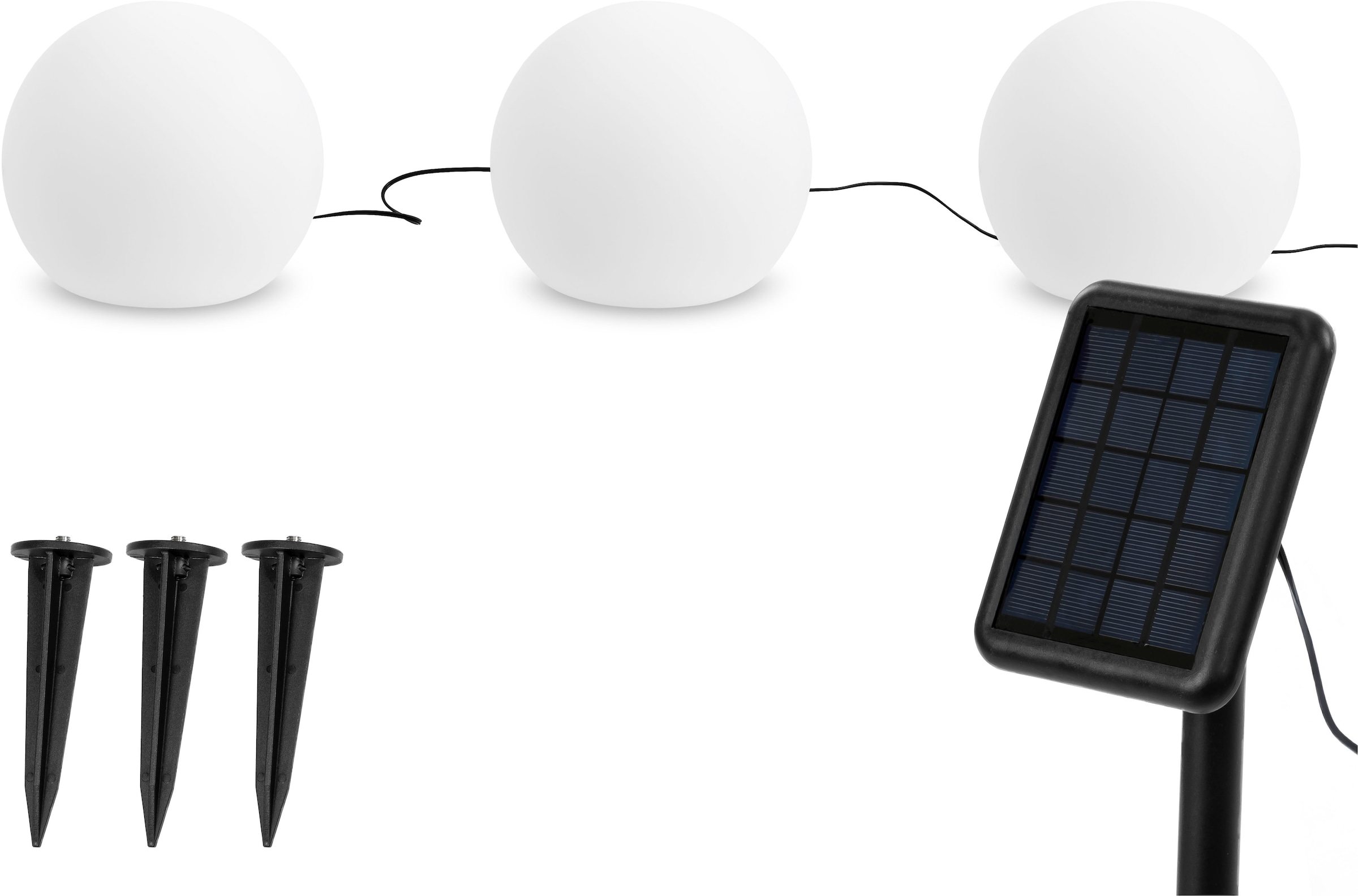 OTTO home LED Solarleuchte »Ollira, LED-Solar Kugelleuchten, 3er Set« LED-Modul 3 Stk. Warmweiß mit Erdspießen