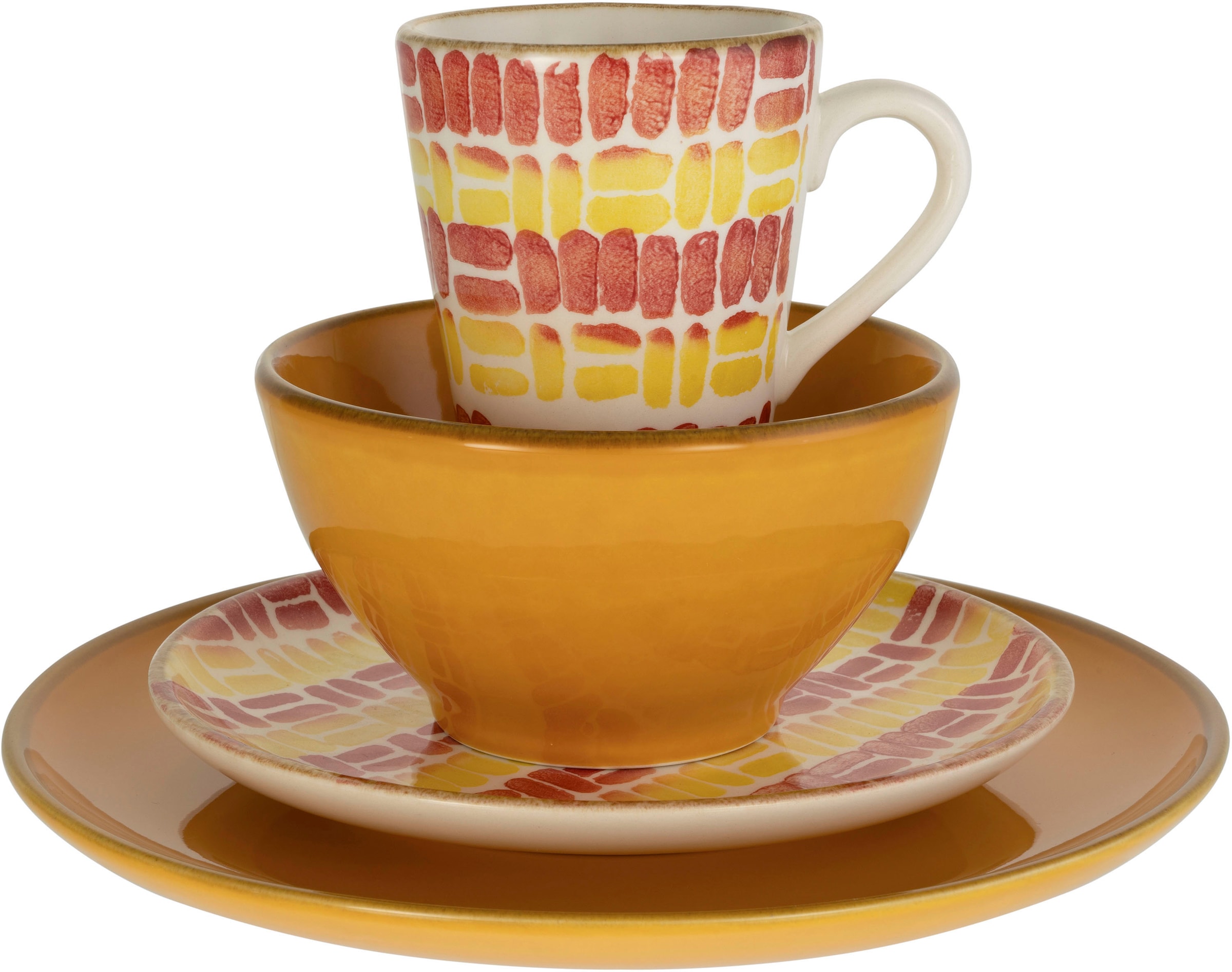 CreaTable Kombiservice »Geschirr-Set Marbella«, (Set, 16 tlg., Kaffeeservice und Tafelservice im Set, für 4 Personen), Service, südländisches Dekor, Made in Europe, 16 Teile, für 4 Personen