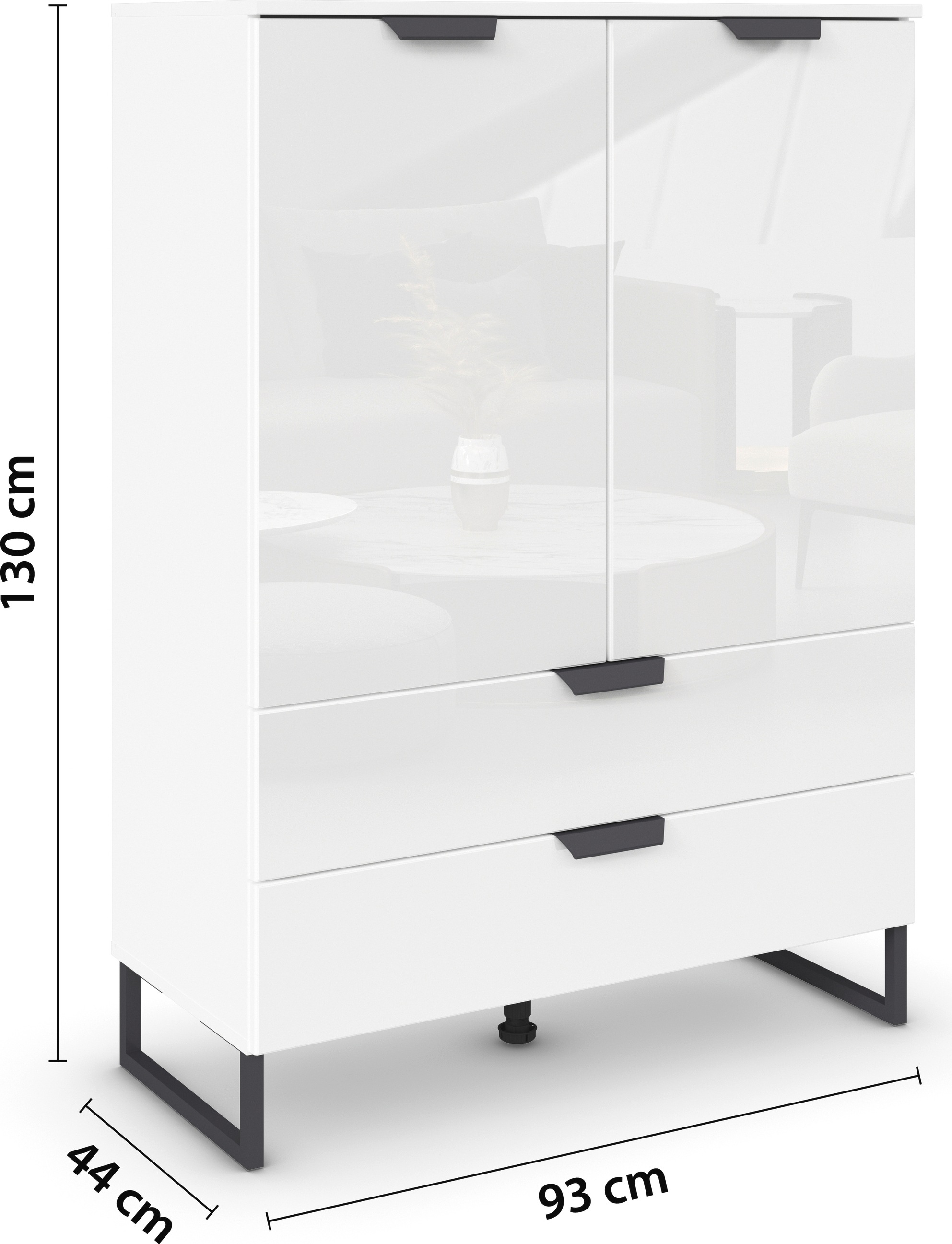 rauch Hochkommode »Modern by Aditio«, mit Glasfront und Kufenfuß, 2 Schubladen mit Softclose-Funktion