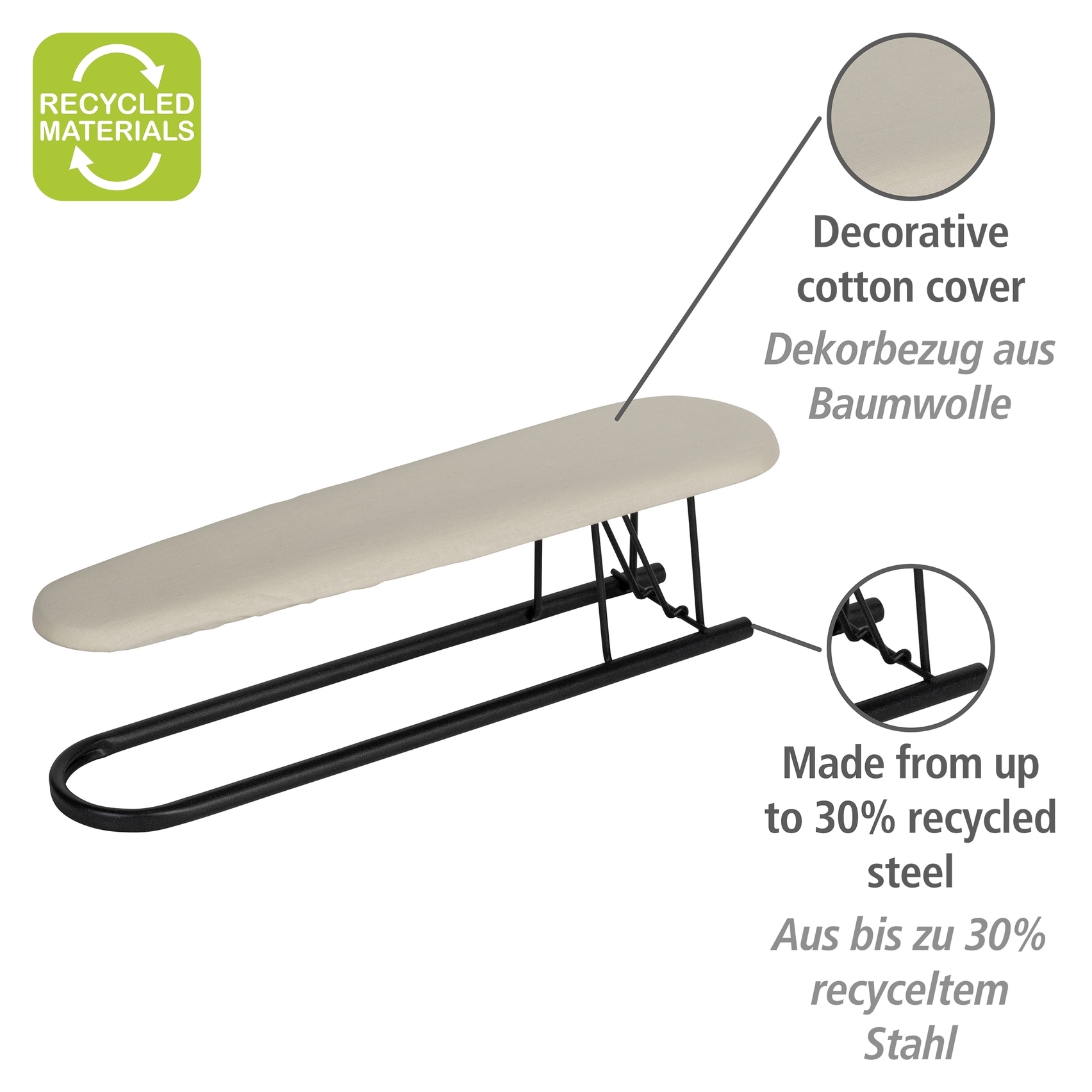 WENKO Ärmelbrett »Modell Leona« Bügelfläche 52 cmx12 cm platzsparend zusammenklappbar, Bezug aus Baumwolle