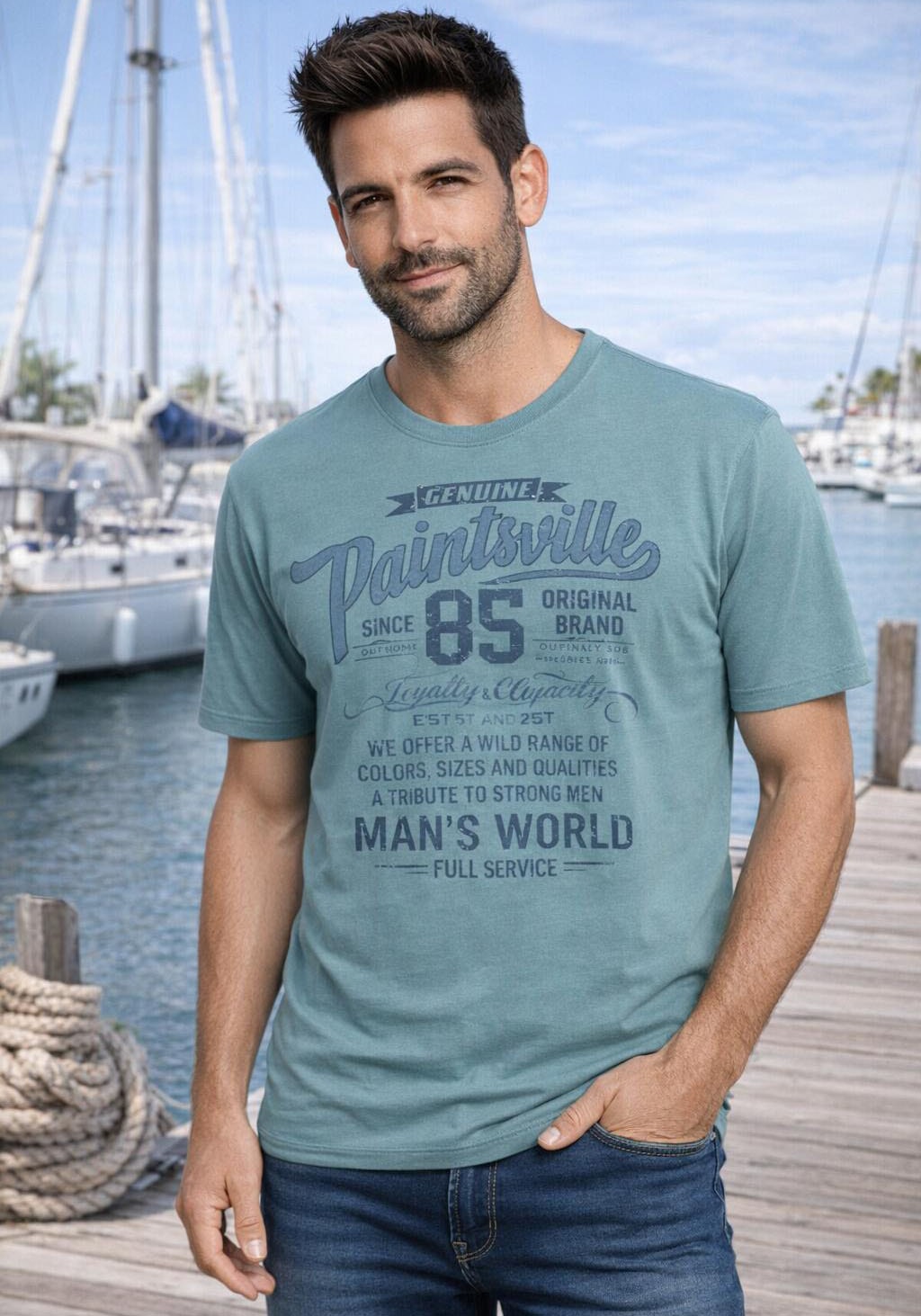 Man's World T-Shirt Kurzarm,  mit stylischem Print,  Rundhalsausschnitt,  aus Baumwolle