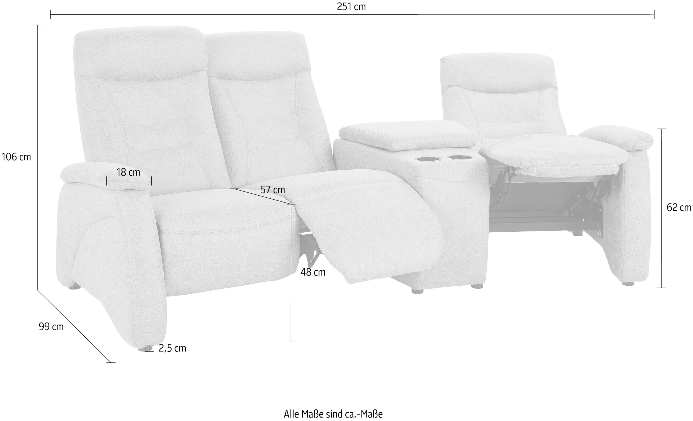 exxpo - sofa fashion 3-Sitzer »Ascoli, Kinosofa mit hohem Sitzkomfort, bequeme Armlehnen«, inkl. Relaxfunktion, Ablage und Staufach, hohe Rückenlehne