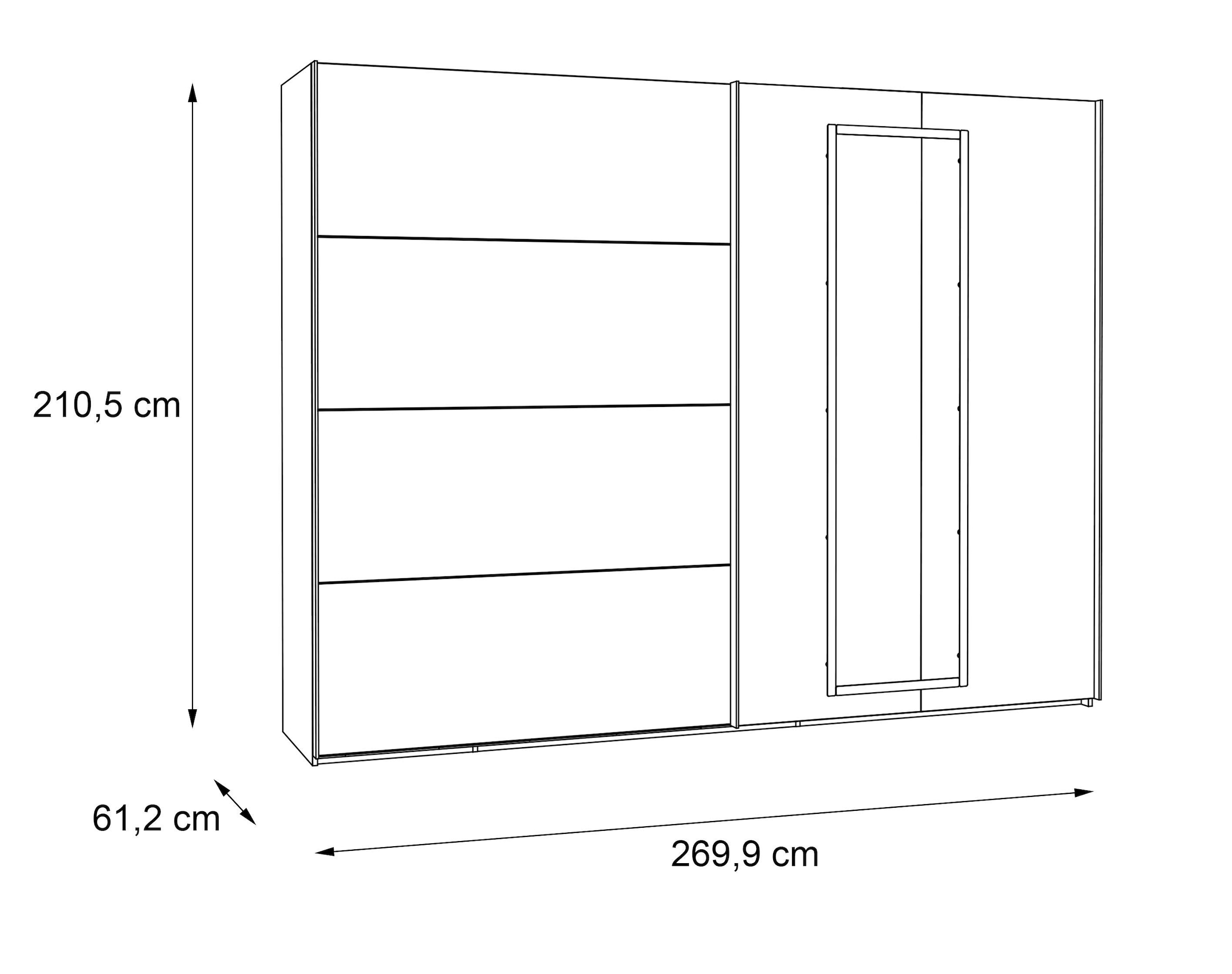 FORTE Schwebetürenschrank »"Sirius Black", Made in Europe, hochwertiges Design«, mit LED-Beleuchtung, Breite/ Höhe ca. 270x210cm