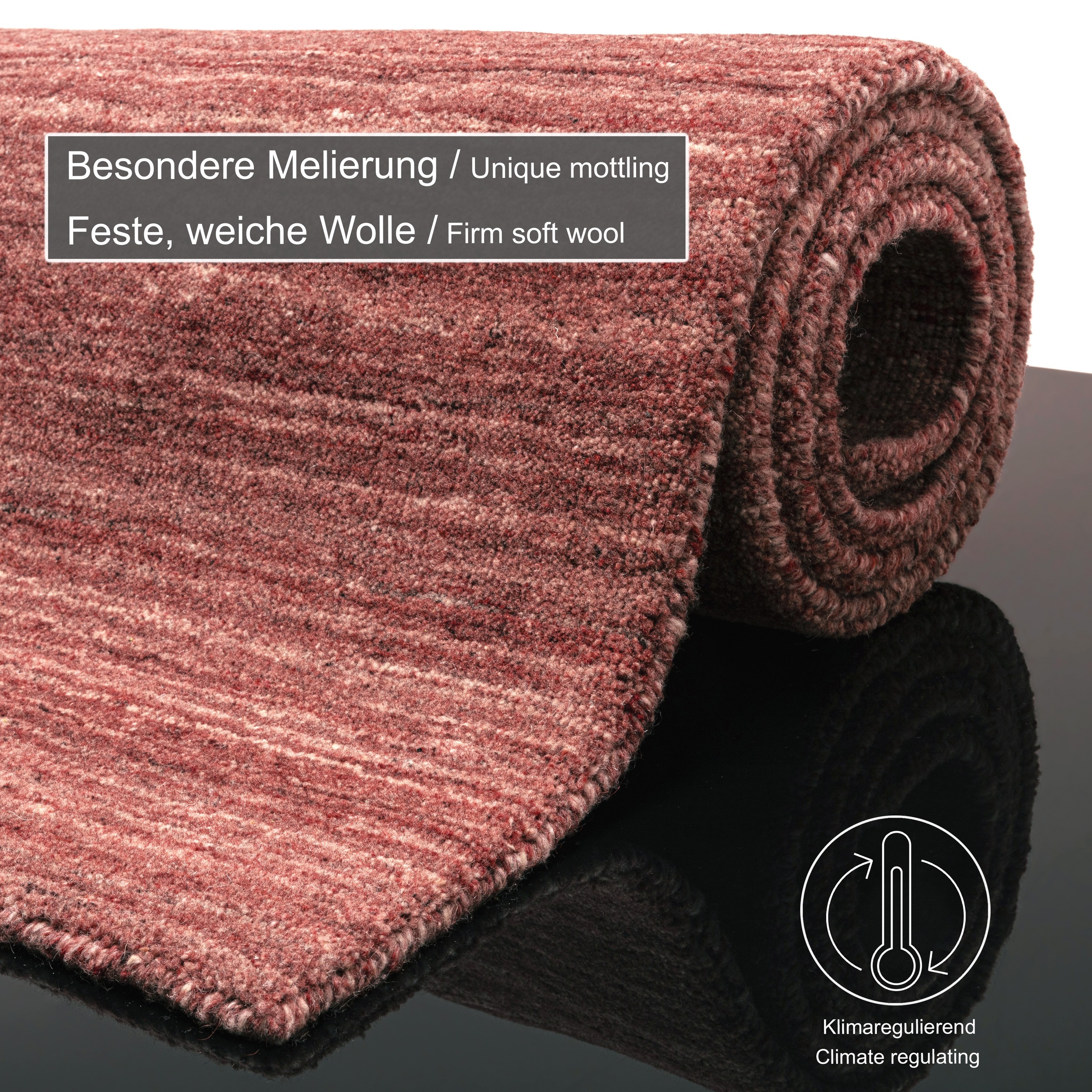 THEKO Wollteppich »Pure UNI«, rechteckig, 14 mm Höhe, Handwebteppich, meliert, reine Wolle, handgewebt