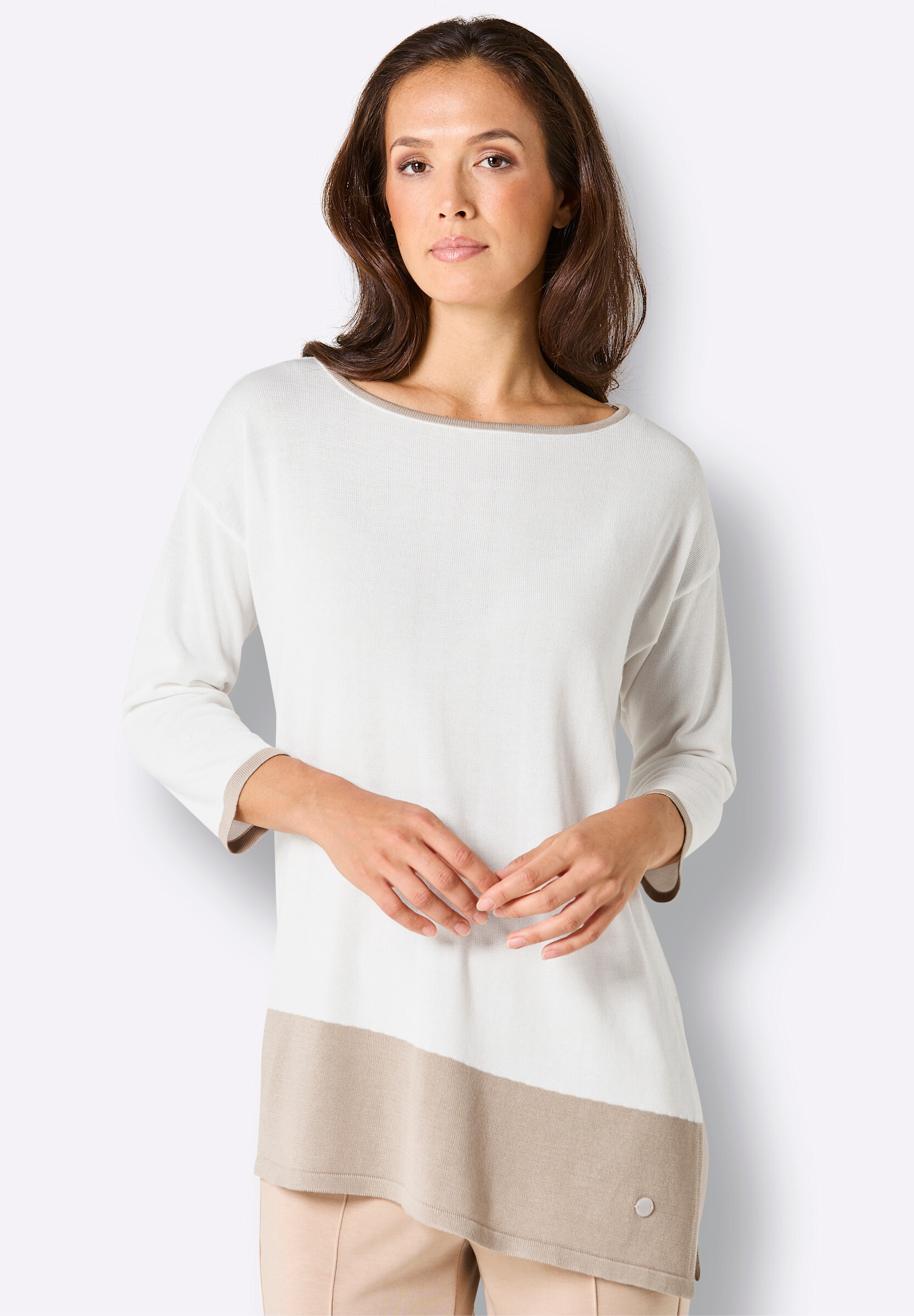 creation L Rundhalspullover »Modal-Baumwoll-Longpullover Longpullover mit U-Boot-Ausschnitt«