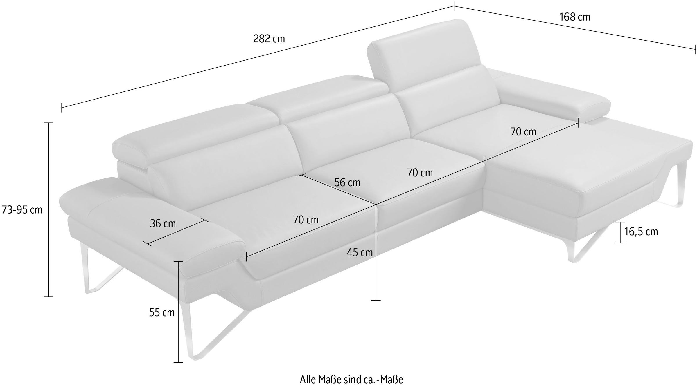 Egoitaliano Ecksofa »Princess, elegantes Designsofa mit erstklassigem Sitzkomfort, L-Form« mit Recamiere, inkl. Kopfteilverstellung, edle Designmetallfüße