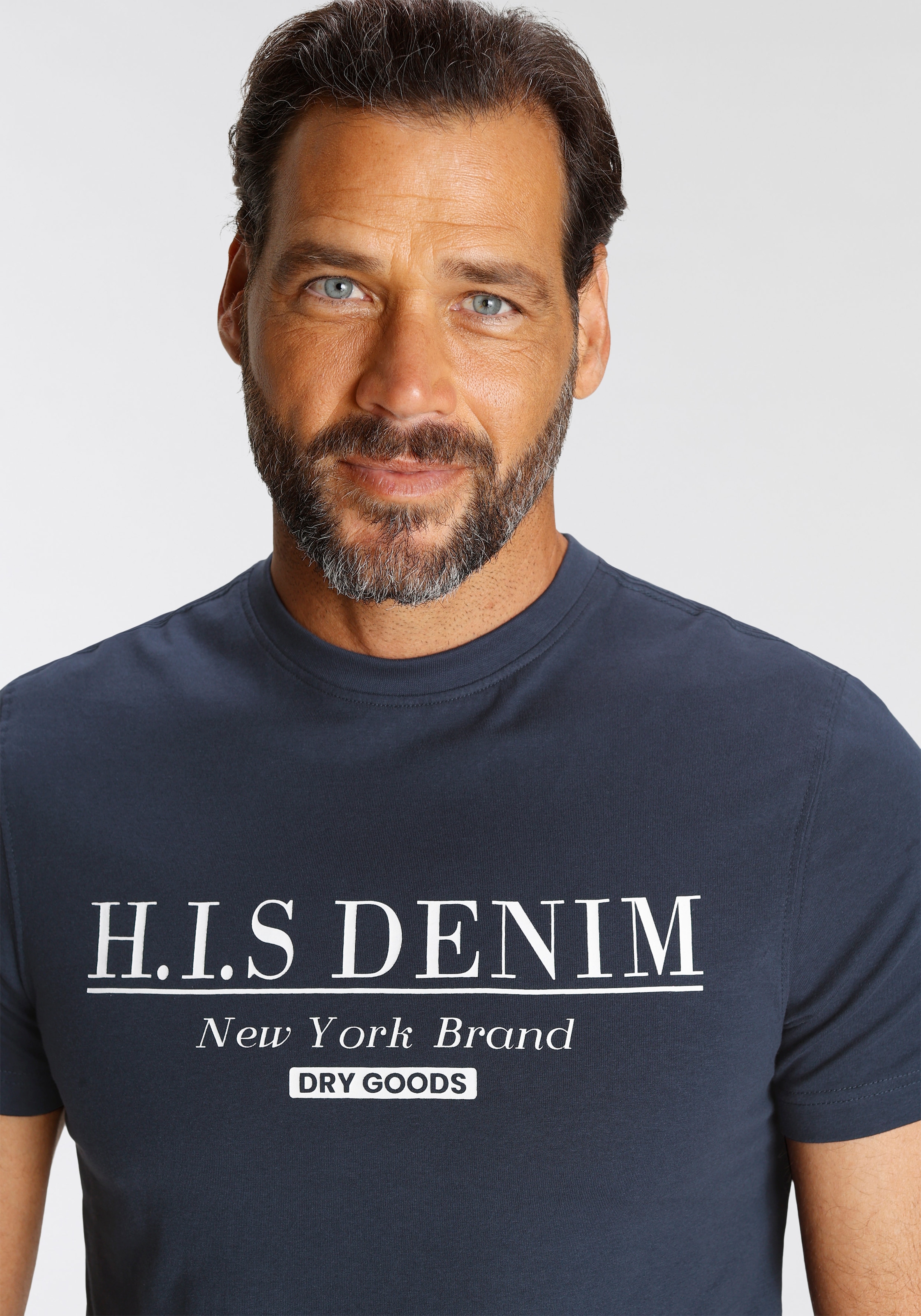 H.I.S T-Shirt, schmale Passform, bedrucktes Design, Rundhalsausschnitt