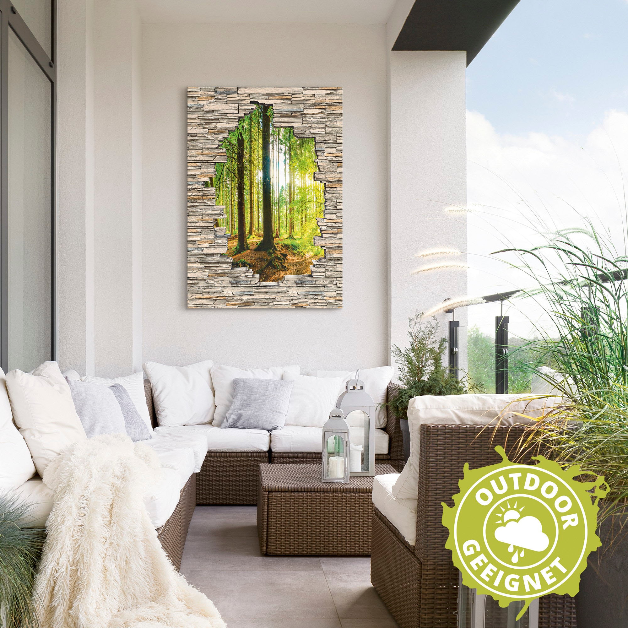 Artland Wandbild »Wald mit Bach Blick Stein Mauer«, Waldbilder, (1 St.), als Alubild, Outdoorbild, Poster, Wandaufkleber in verschied. Größen