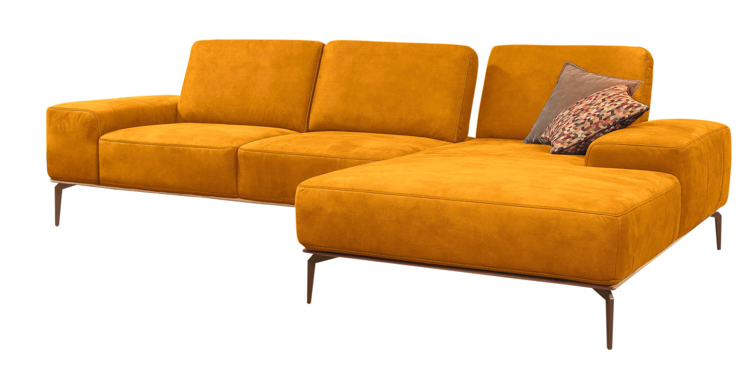 W.SCHILLIG Ecksofa »run, Designsofa mit tollem Sitzkomfort, bequem, L-Form« mit Holzsockel, Füße in Bronze pulverbeschichtet, Breite 319 cm