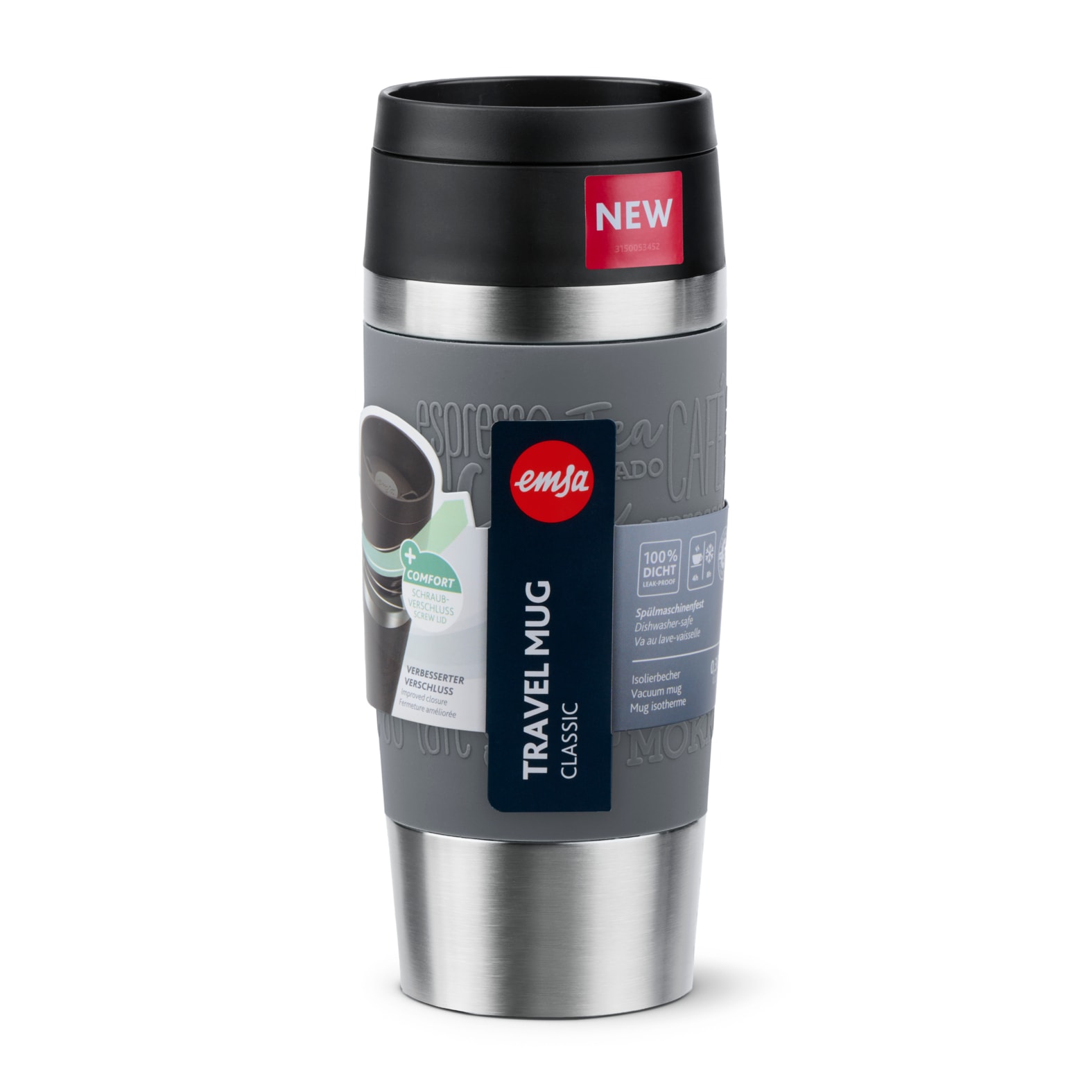 Emsa Thermobecher »Travel Mug Classic, mit 360°-Trinköffnung, auslaufsicher, rutschfest« 4h heiß, 8h kalt - 360 ml / 6h heiß, 12h kalt - 500 ml, 100% dicht