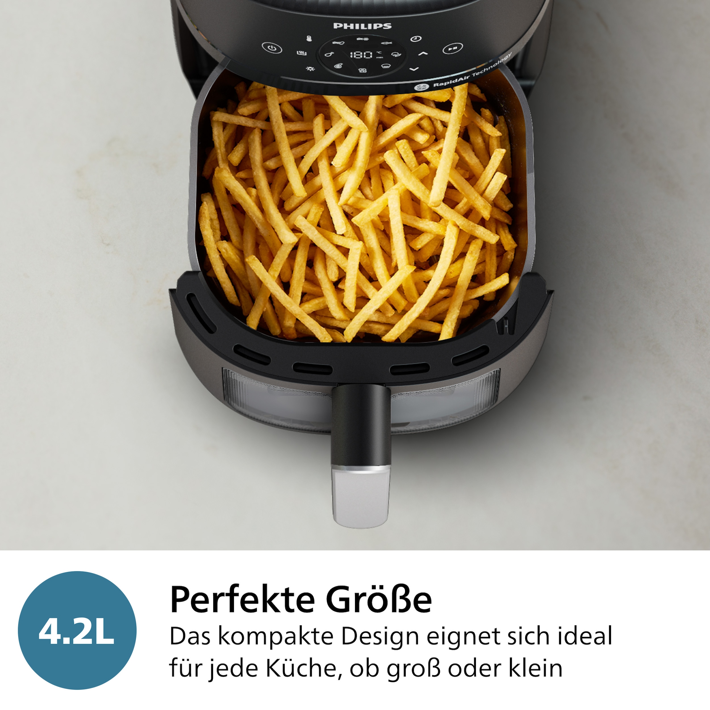 Philips Heißluftfritteuse »Airfryer 2000 NA221/00, mit 4.2L, Sichtfenster«, 1500 W, RapidAir Technologie und 13 Kochfunktionen; Schwarz/Silber